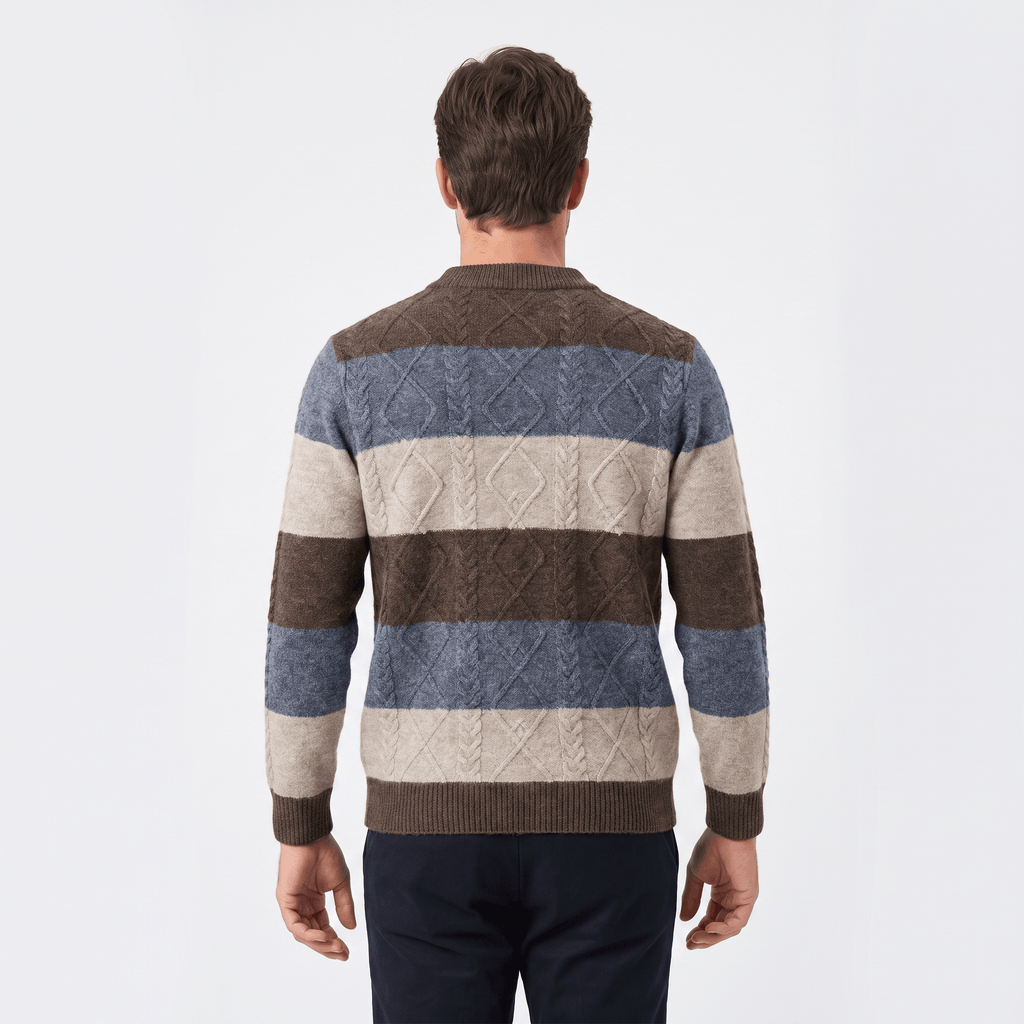 Philippe Wool Blend Sweater – Jacquard Stripe Crew Neck Pullover