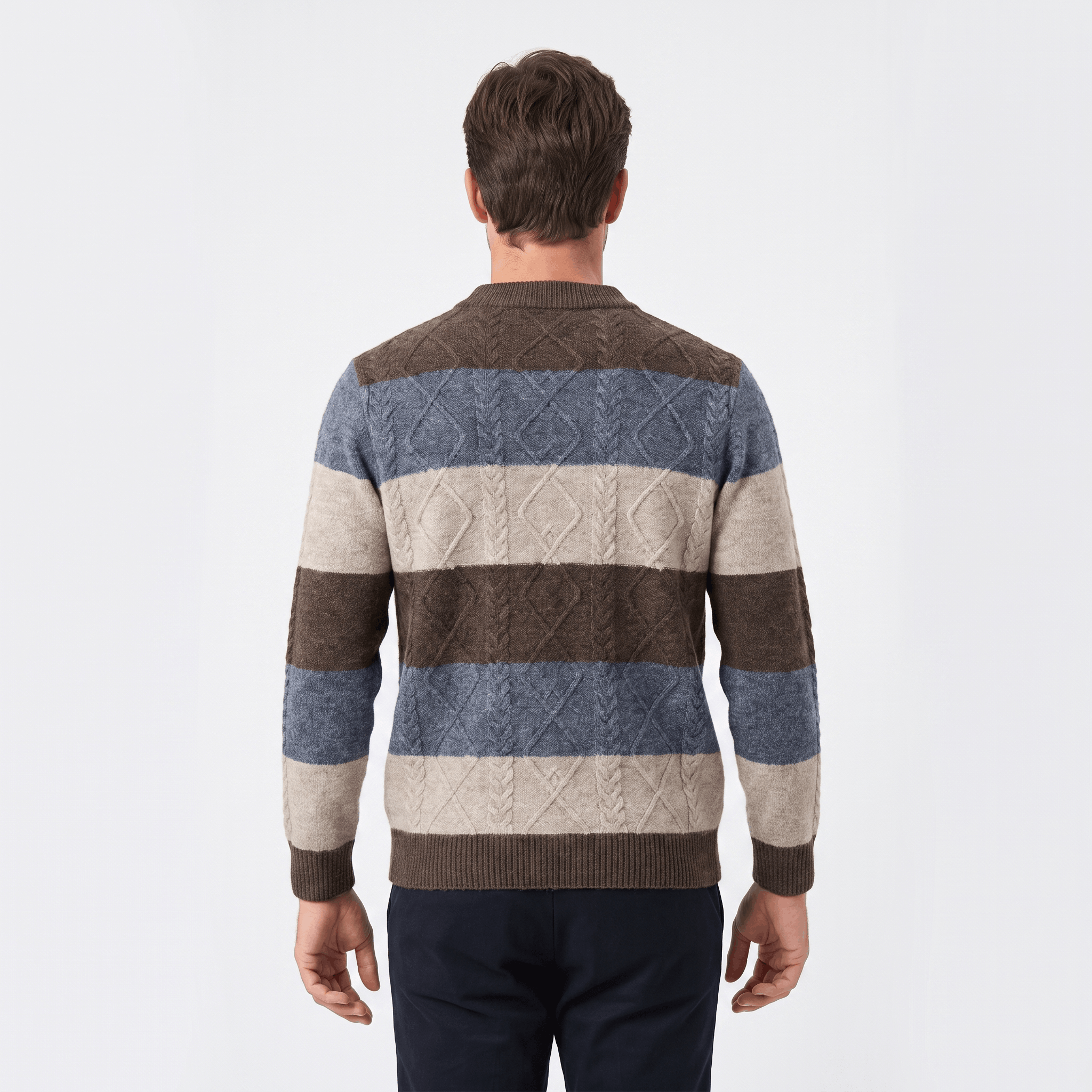 Philippe Wool Blend Sweater – Jacquard Stripe Crew Neck Pullover