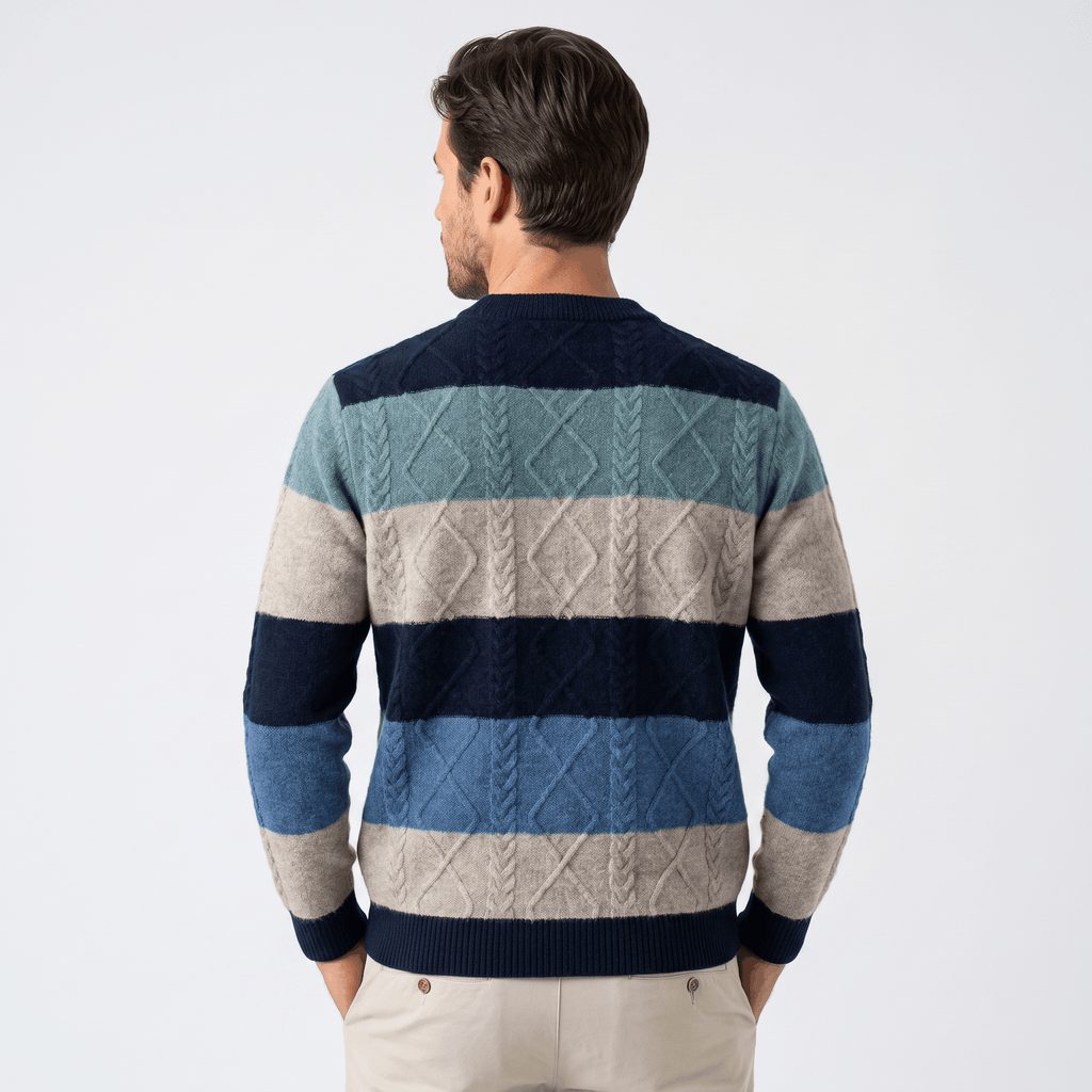 Philippe Wool Blend Sweater – Jacquard Stripe Crew Neck Pullover