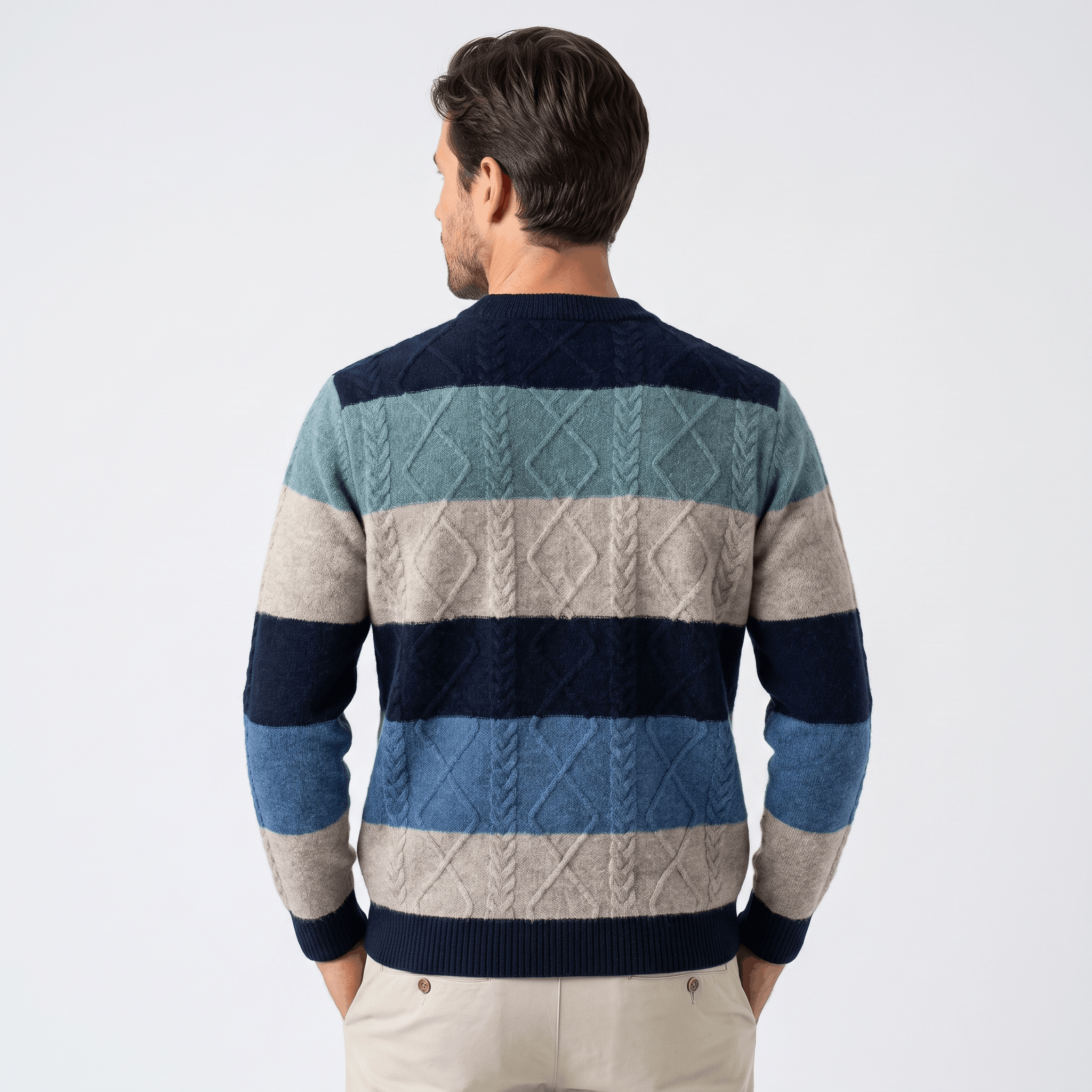 Philippe Wool Blend Sweater – Jacquard Stripe Crew Neck Pullover