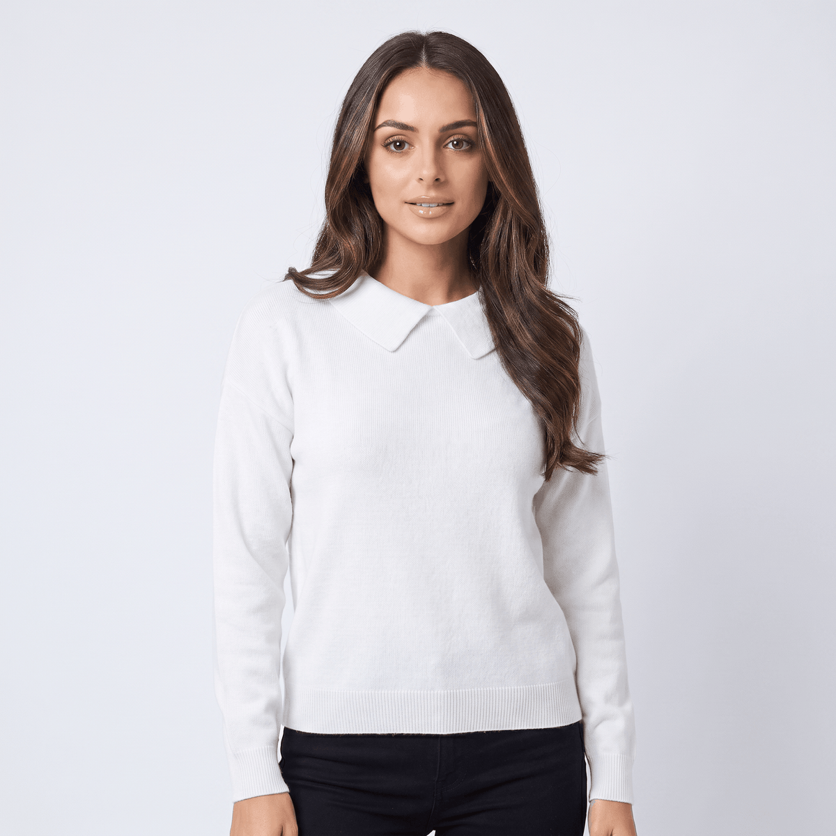 Odette Collared Knit Sweater – Soft Relaxed Pullover Top