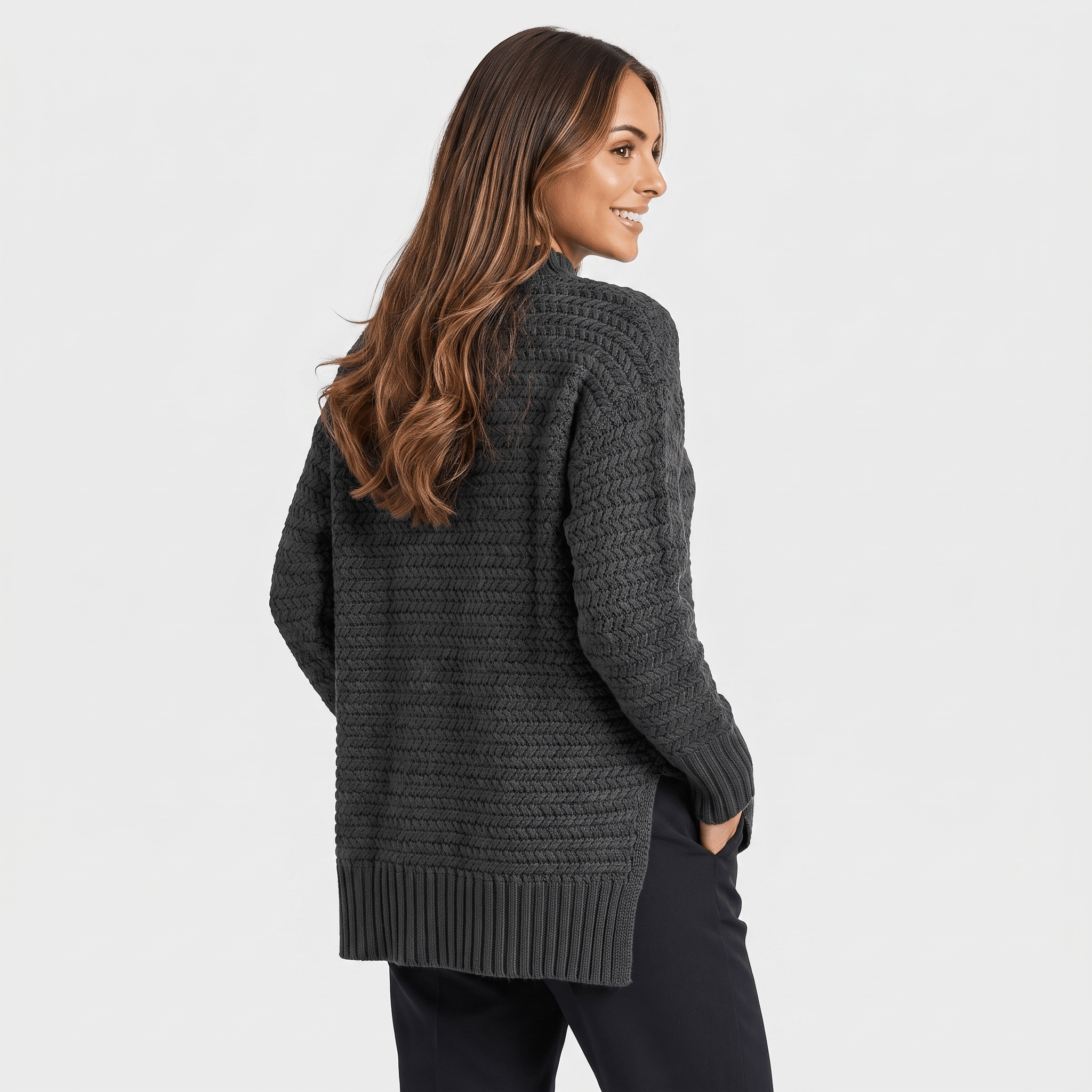 Seraphina Chunky Knit Sweater – Mock Neck Slit Pullover