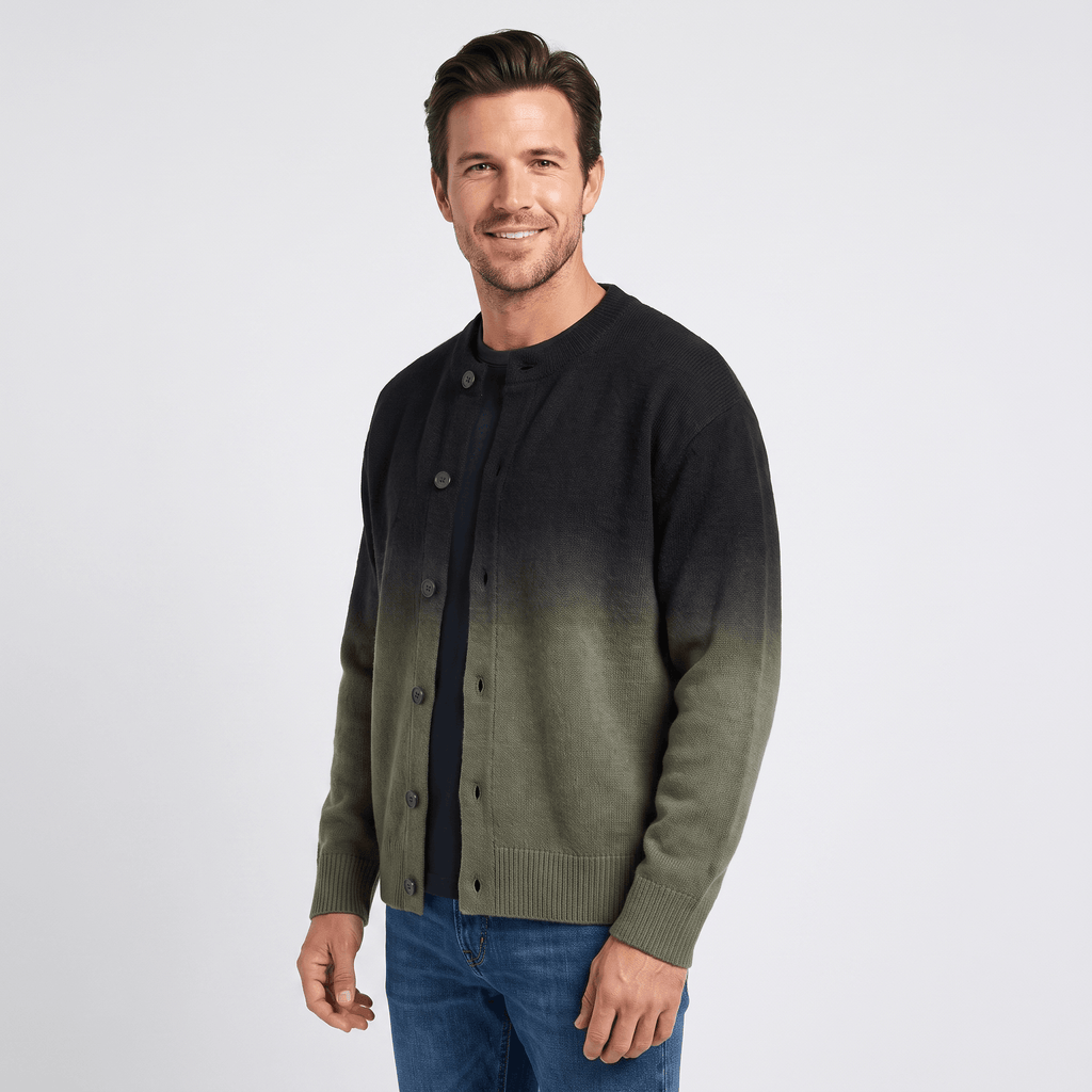 Emerson Ombre Knit Cardigan – Gradient Crew Neck Button Front