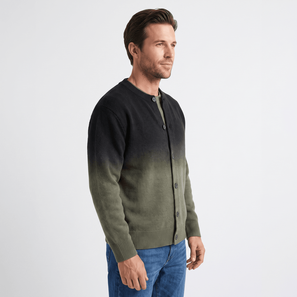 Emerson Ombre Knit Cardigan – Gradient Crew Neck Button Front