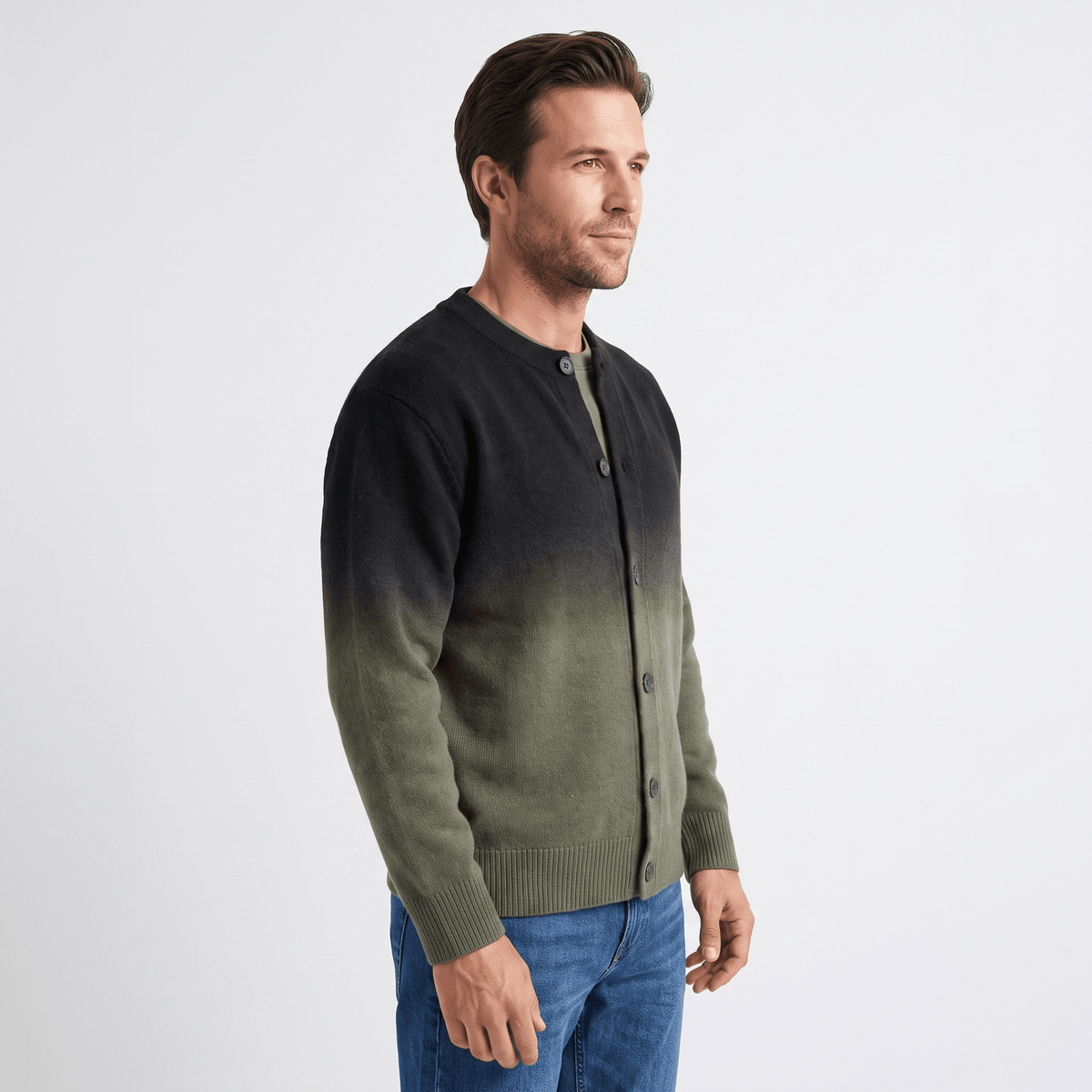 Emerson Ombre Knit Cardigan – Gradient Crew Neck Button Front