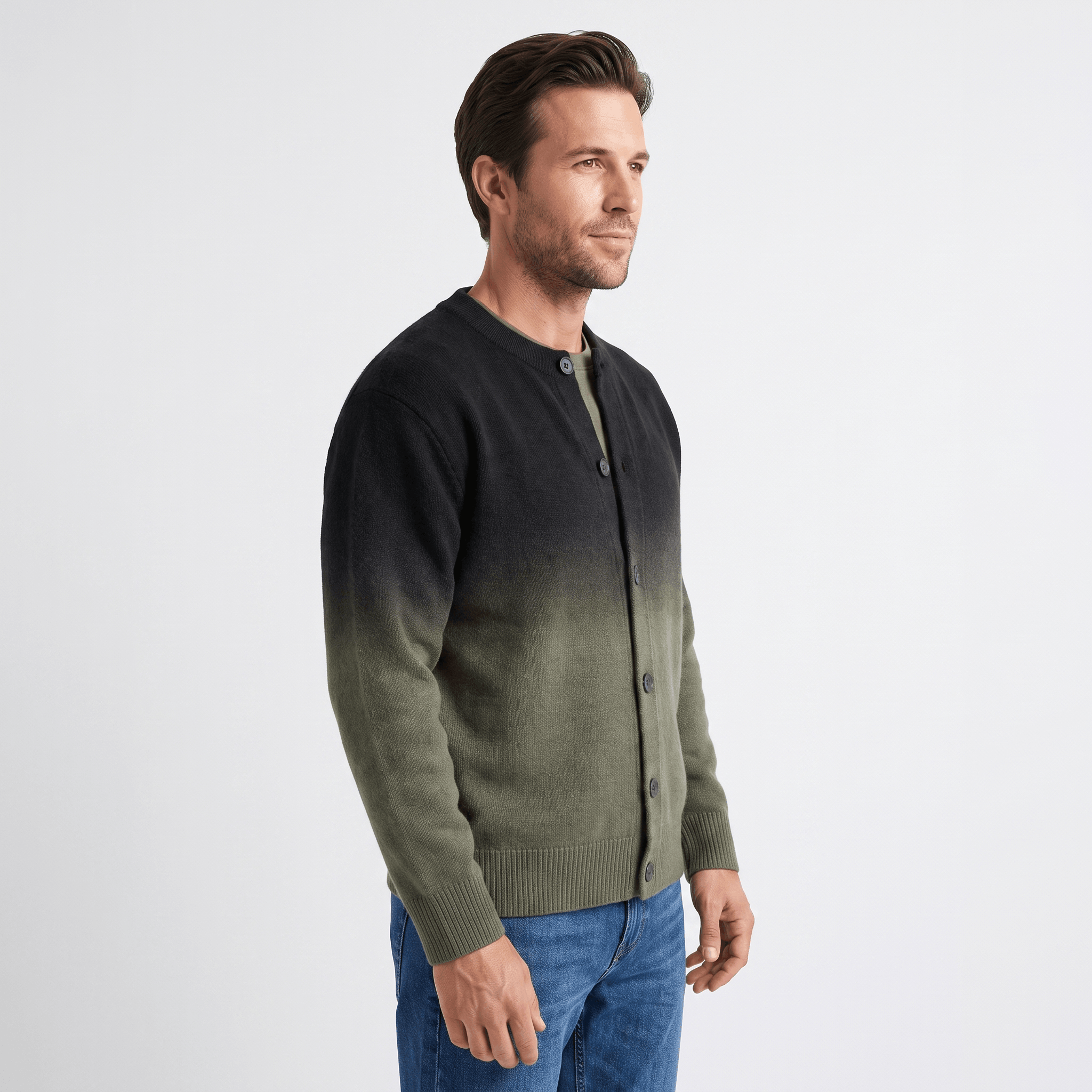 Emerson Ombre Knit Cardigan – Gradient Crew Neck Button Front