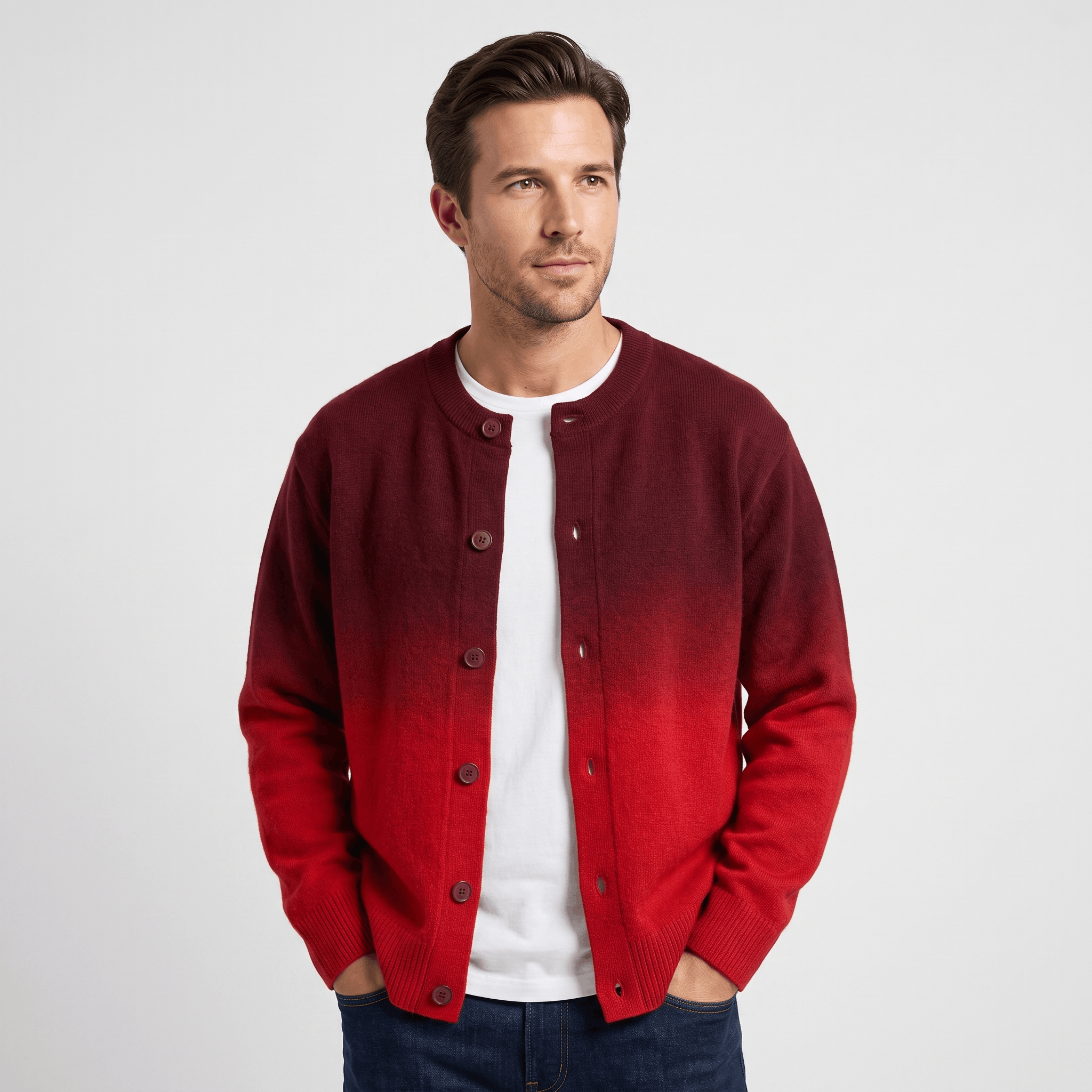 Emerson Ombre Knit Cardigan – Gradient Crew Neck Button Front