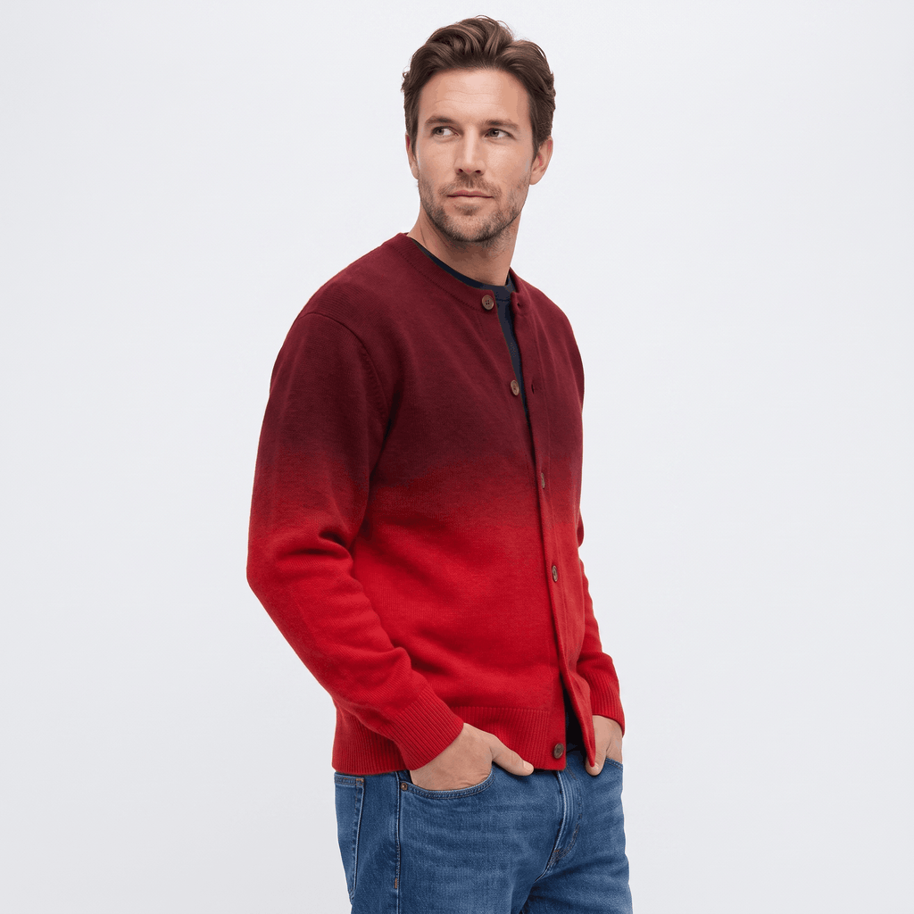 Emerson Ombre Knit Cardigan – Gradient Crew Neck Button Front