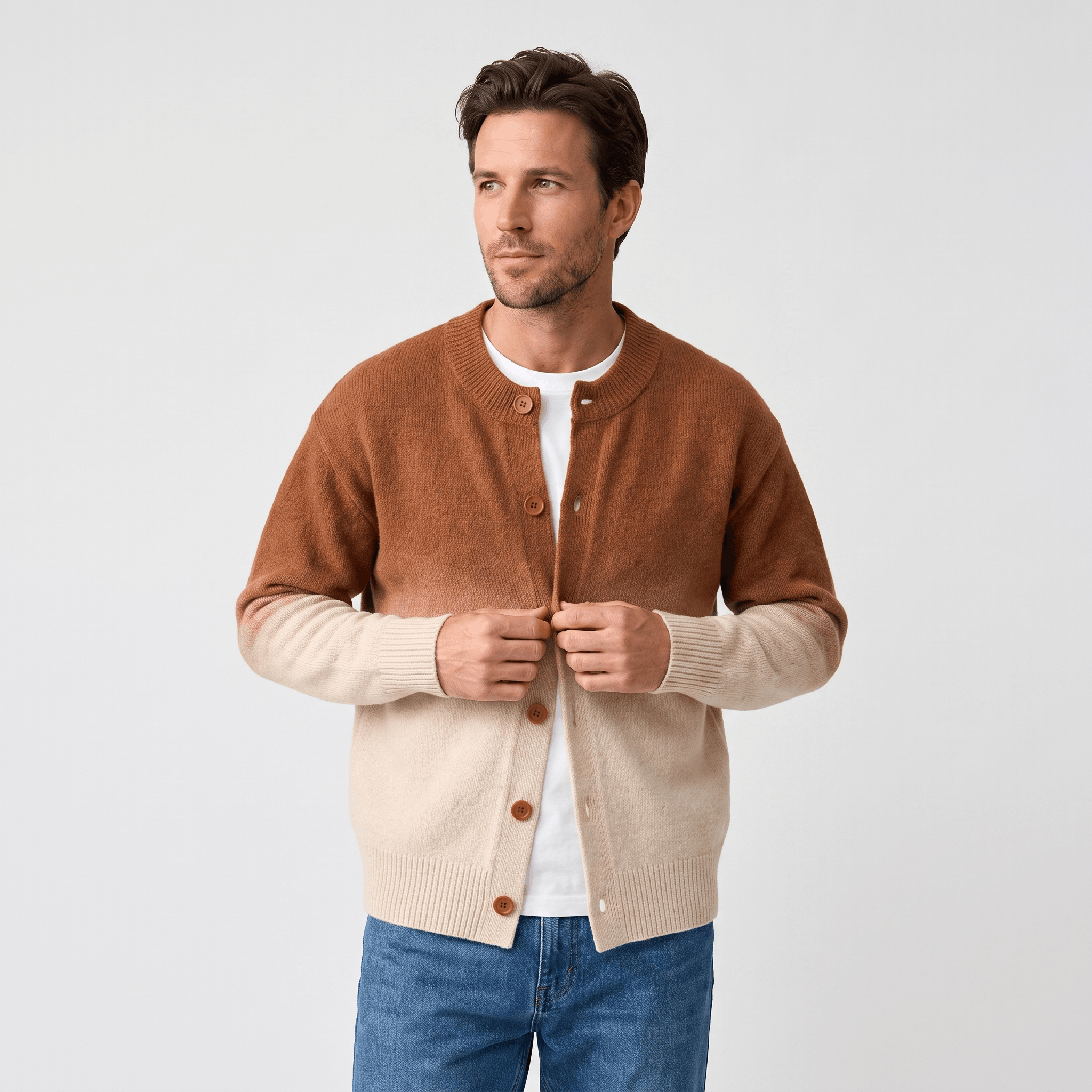 Emerson Ombre Knit Cardigan – Gradient Crew Neck Button Front