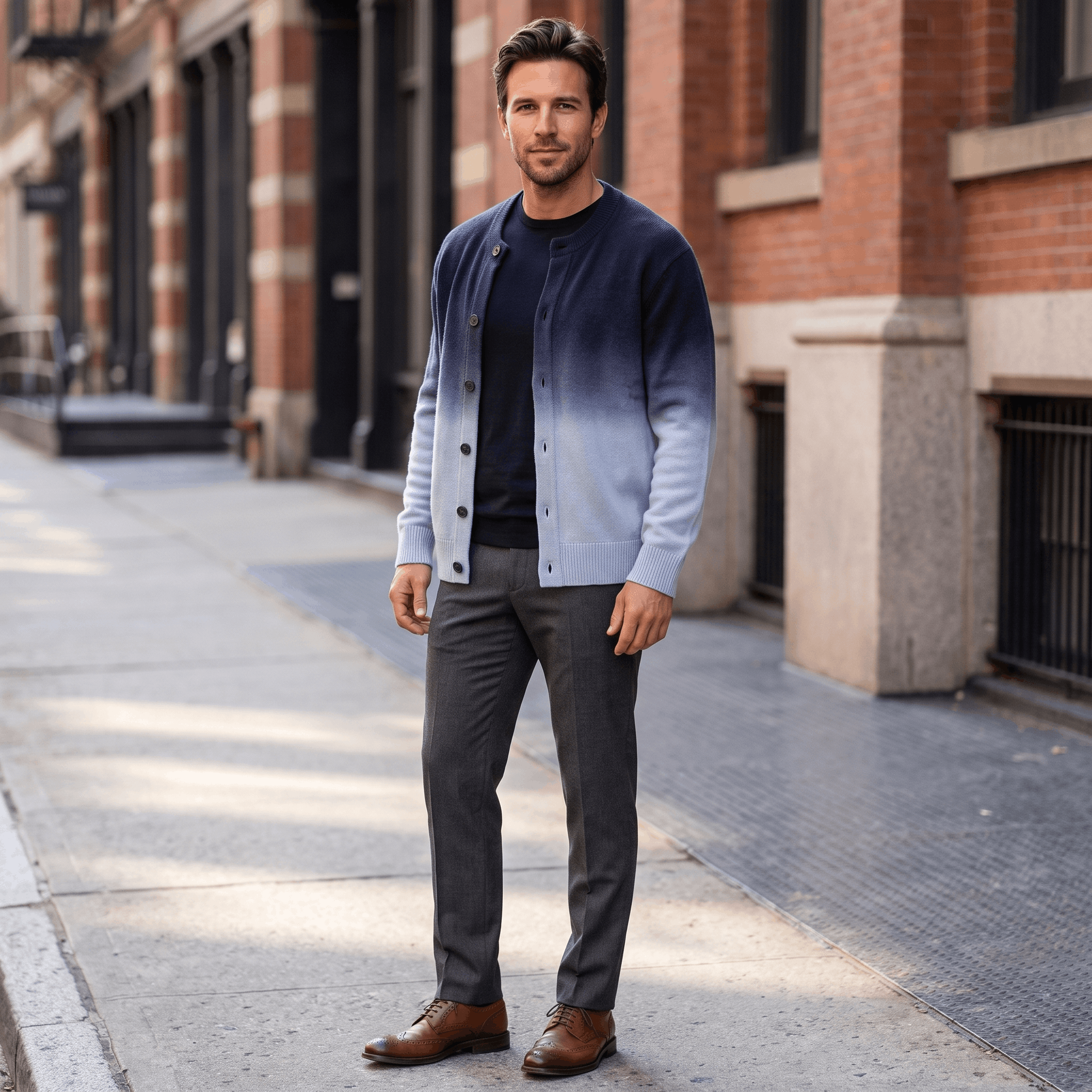 Emerson Ombre Knit Cardigan – Gradient Crew Neck Button Front