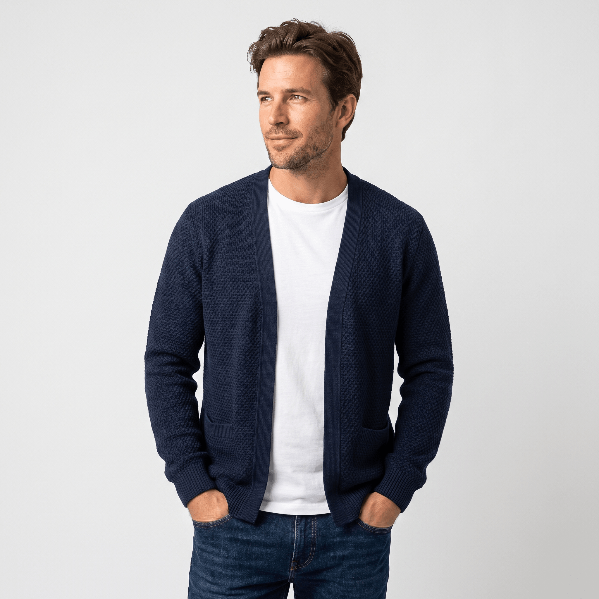Nicolas Textured Knit Cardigan – Open Front Pocket Knitwear