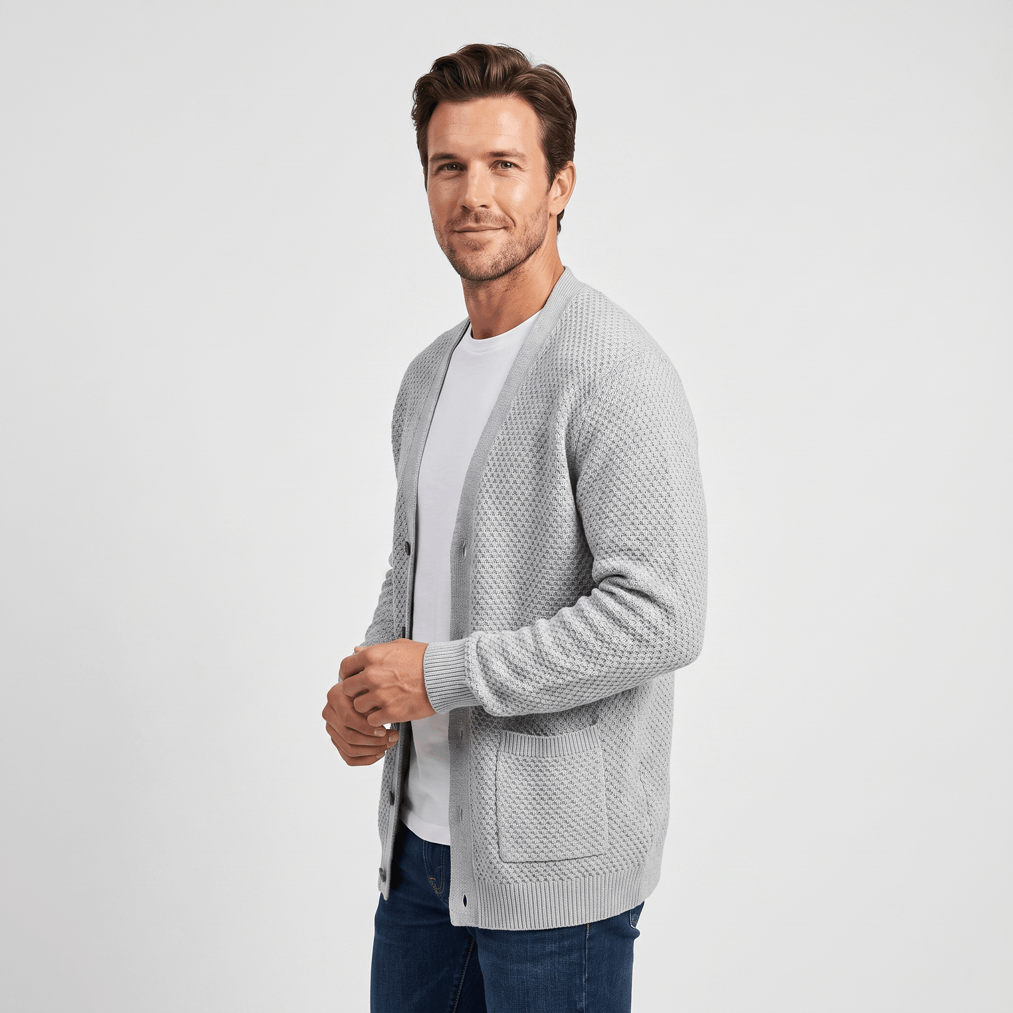 Nicolas Textured Knit Cardigan – Open Front Pocket Knitwear