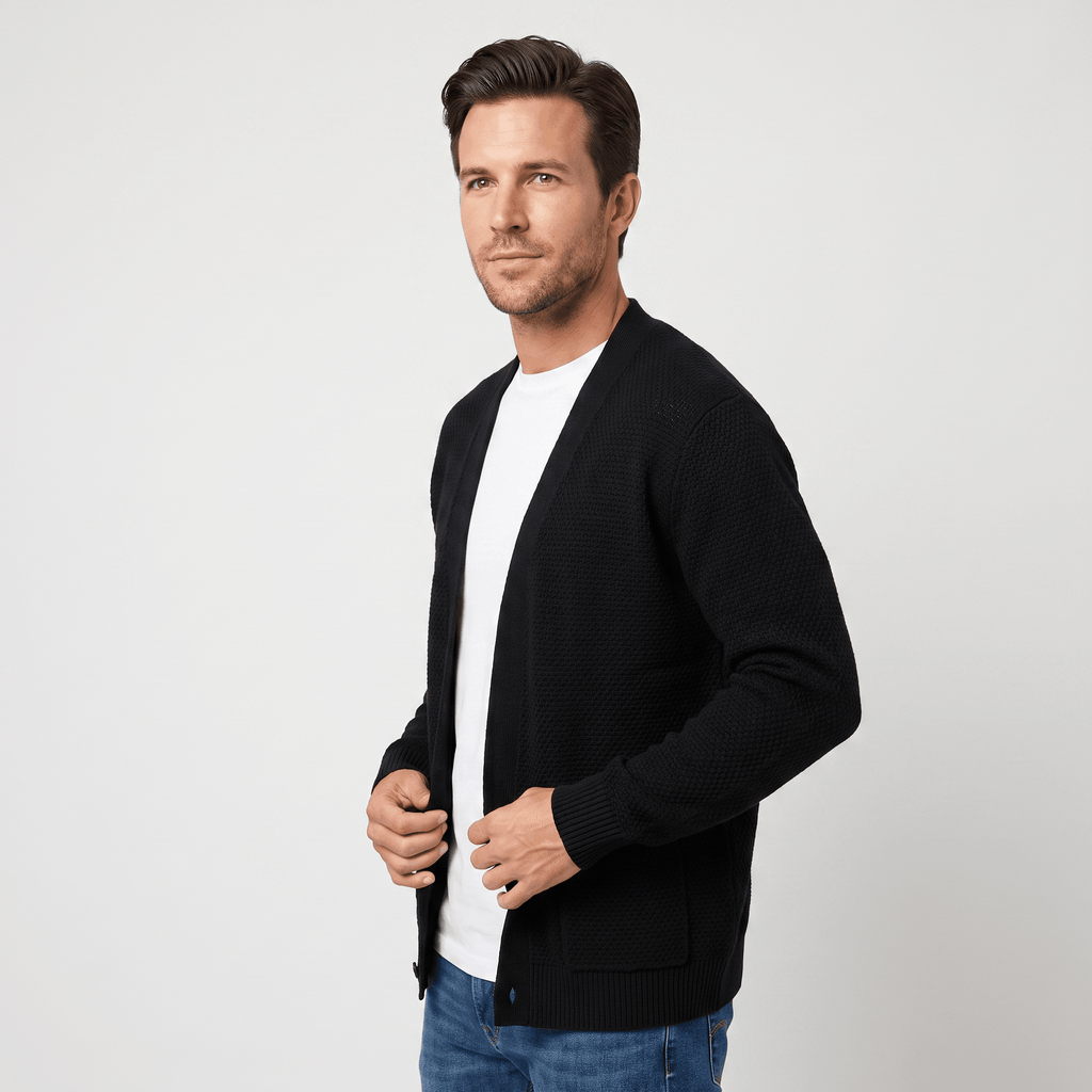 Nicolas Textured Knit Cardigan – Open Front Pocket Knitwear