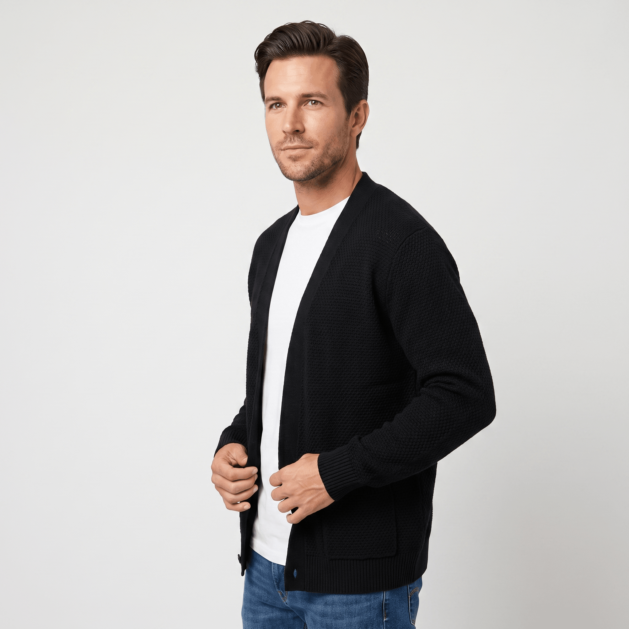 Nicolas Textured Knit Cardigan – Open Front Pocket Knitwear