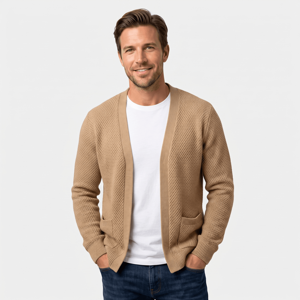 Nicolas Textured Knit Cardigan – Open Front Pocket Knitwear