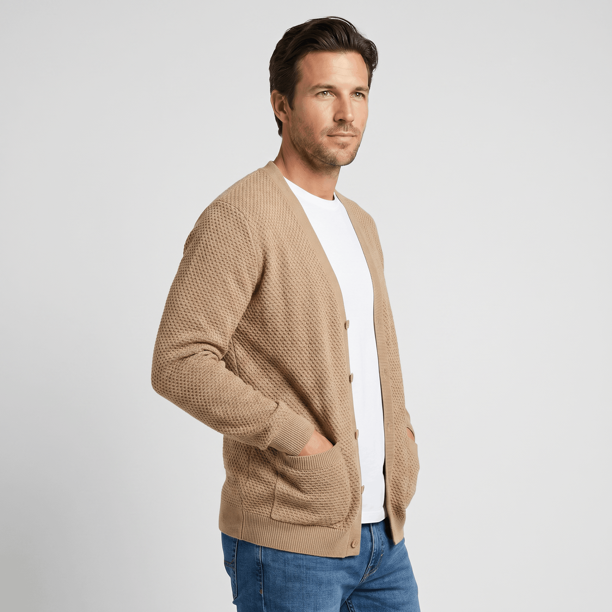 Nicolas Textured Knit Cardigan – Open Front Pocket Knitwear