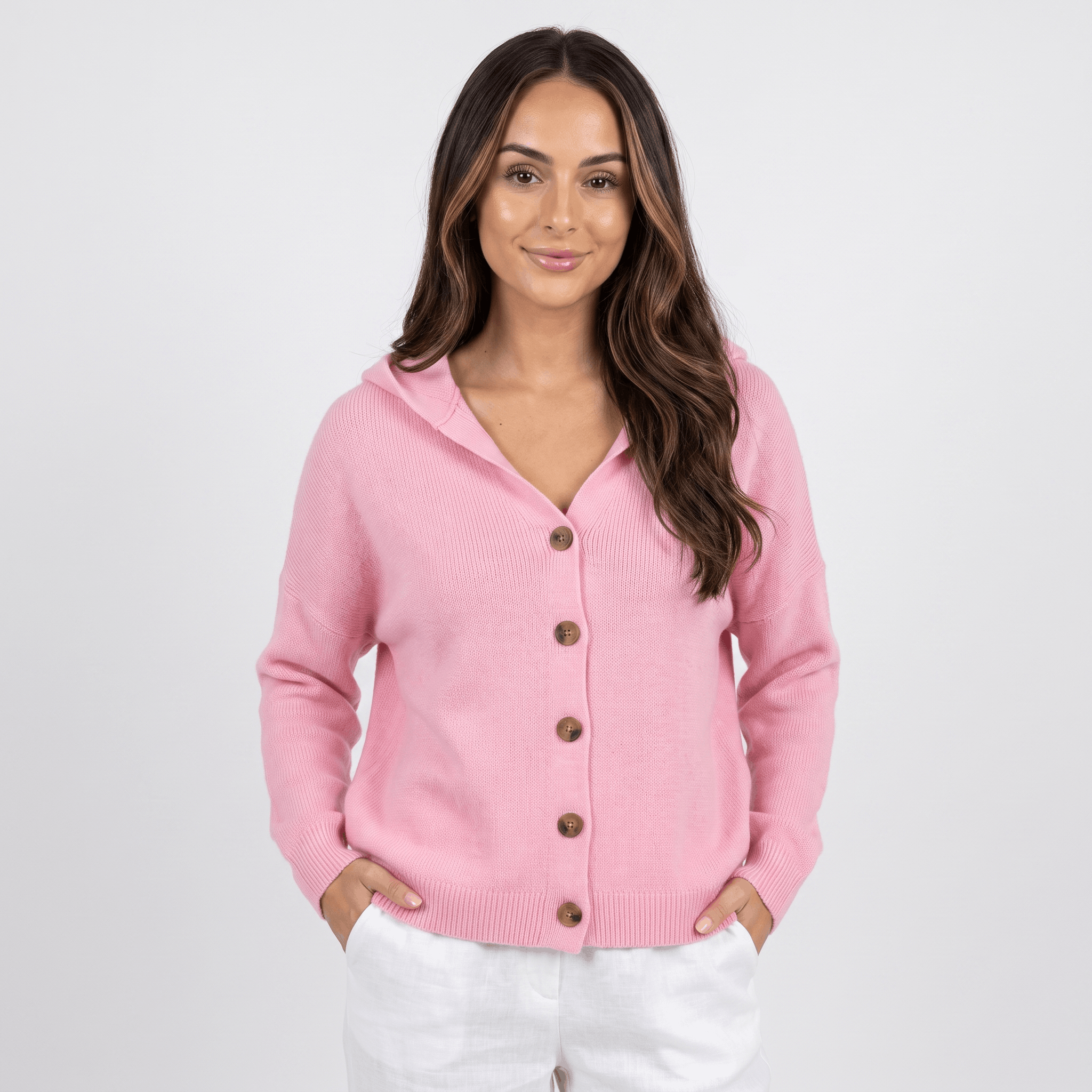 Grace Hooded Knit Cardigan – Button Front Cozy Layer