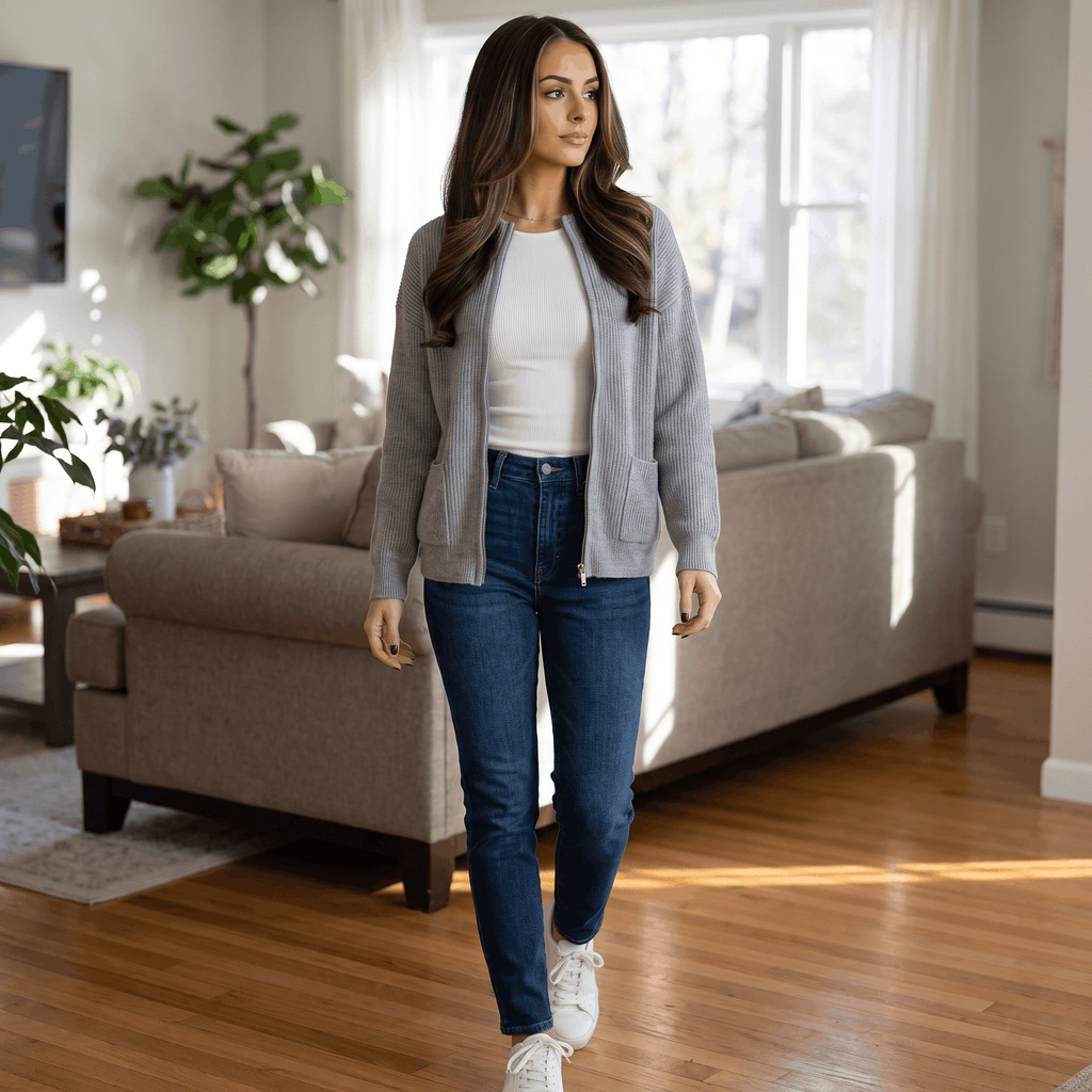 Sheena Zip Up Knit Cardigan – Pocket Front Cozy Layer