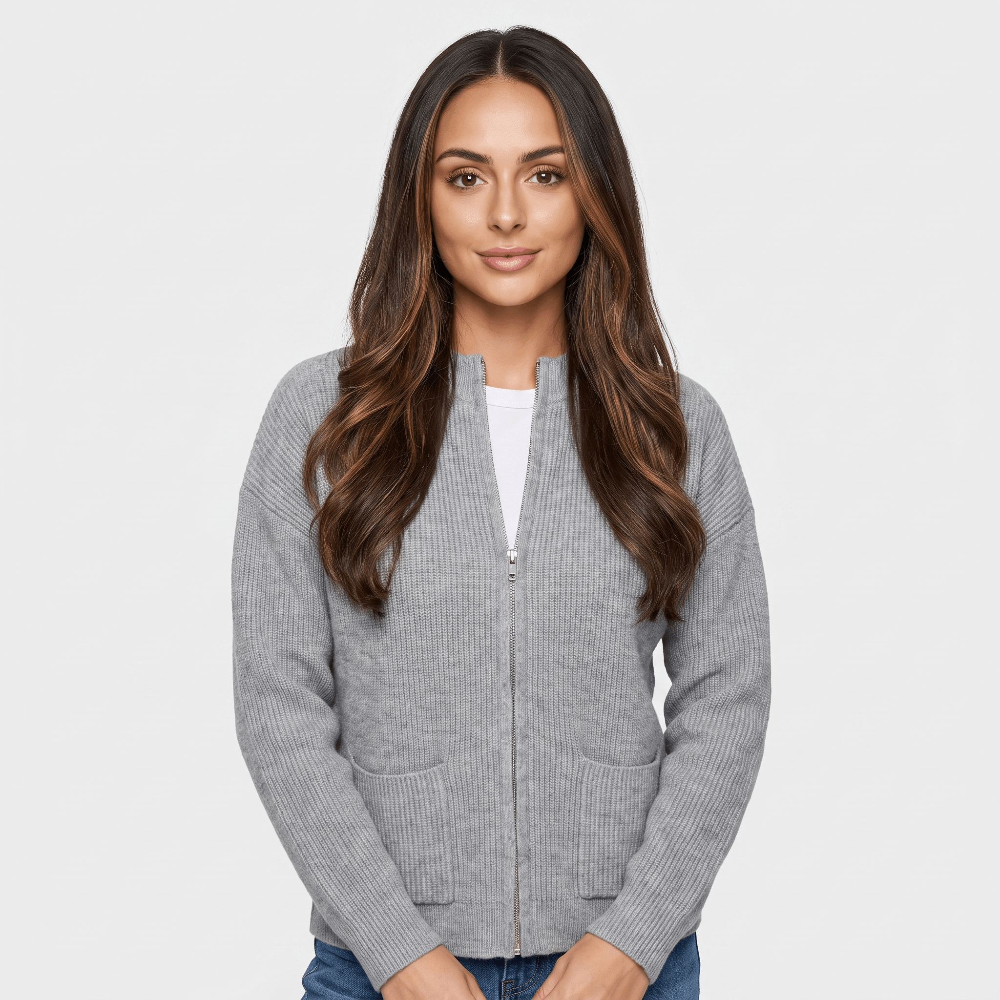 Sheena Zip Up Knit Cardigan – Pocket Front Cozy Layer