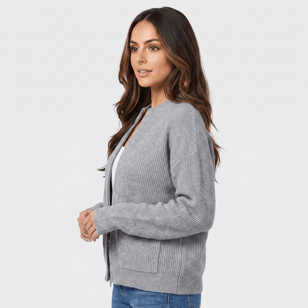 Sheena Zip Up Knit Cardigan – Pocket Front Cozy Layer