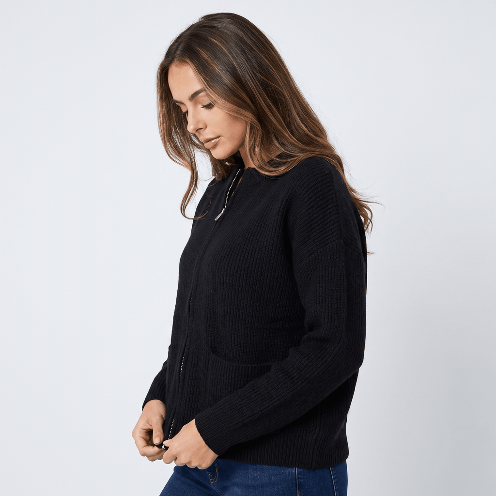 Sheena Zip Up Knit Cardigan – Pocket Front Cozy Layer