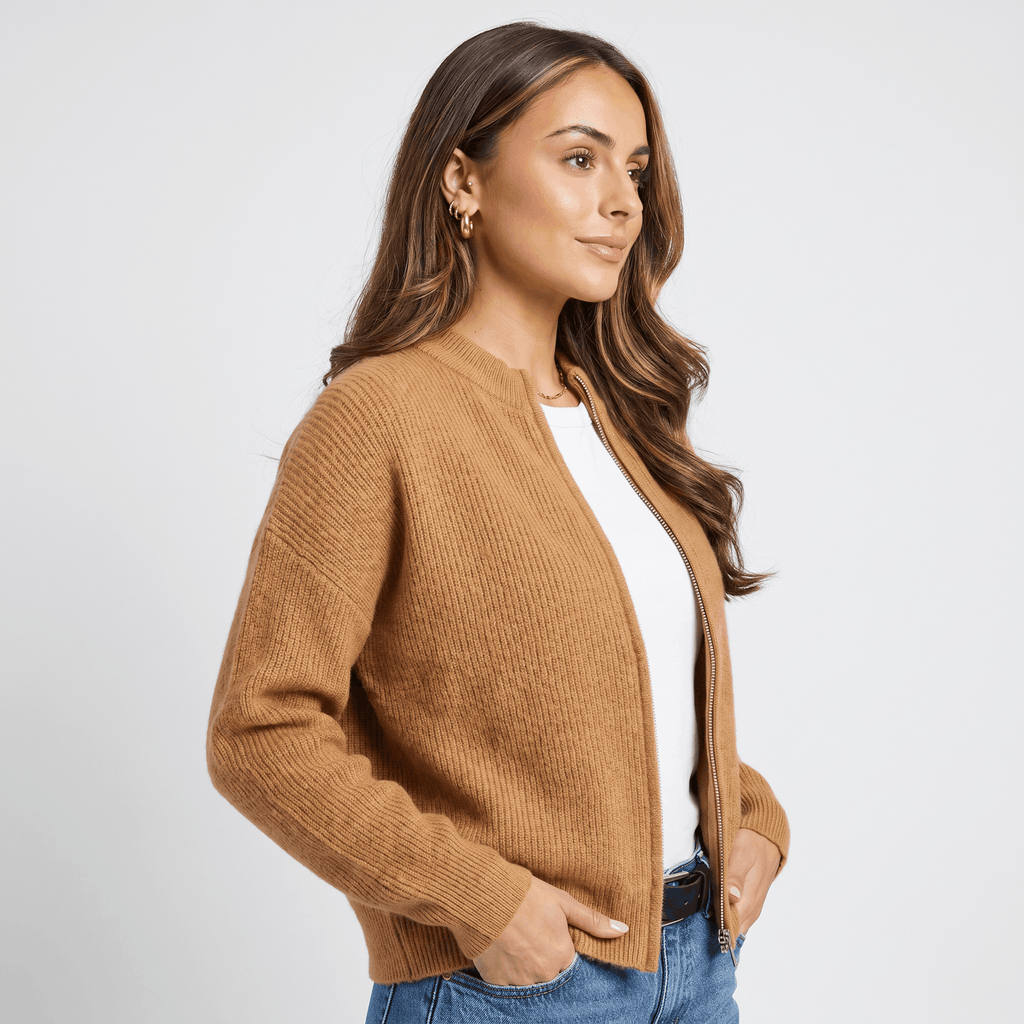 Sheena Zip Up Knit Cardigan – Pocket Front Cozy Layer