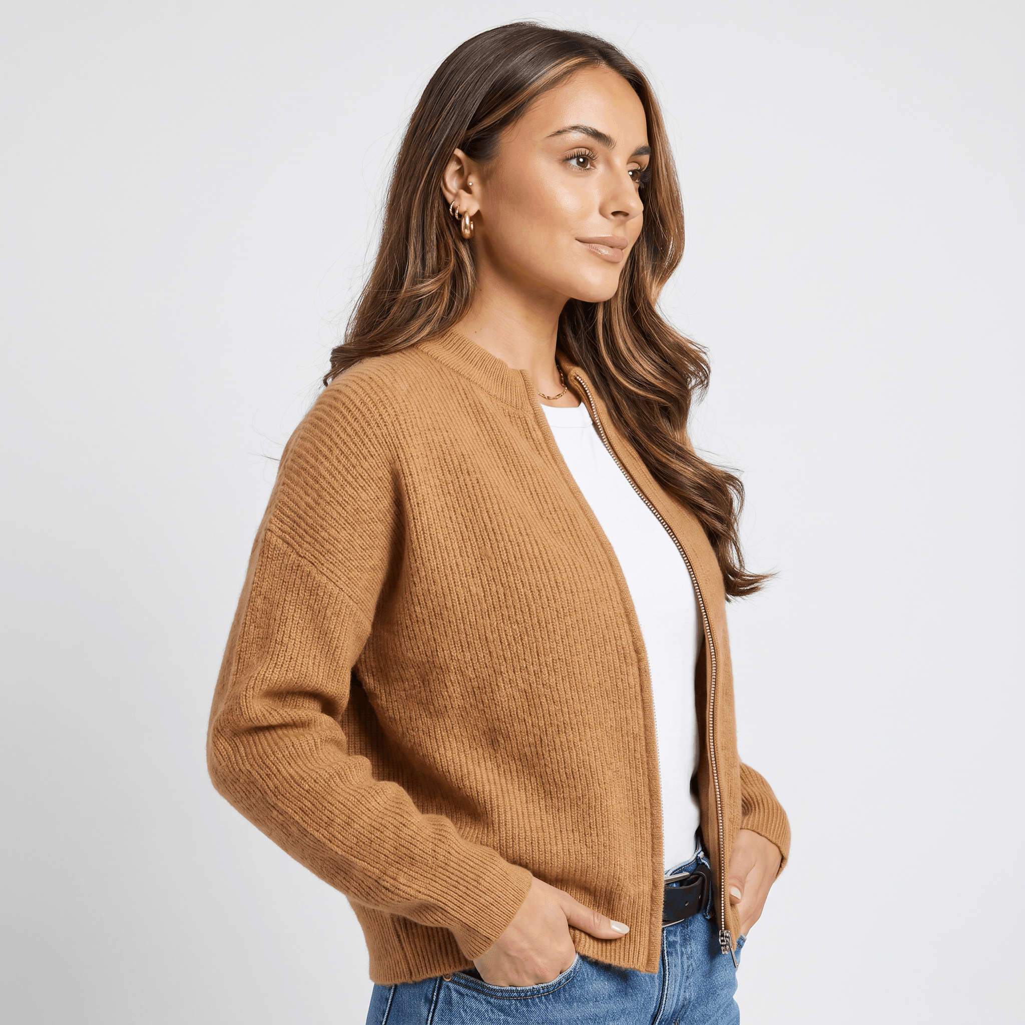 Sheena Zip Up Knit Cardigan – Pocket Front Cozy Layer