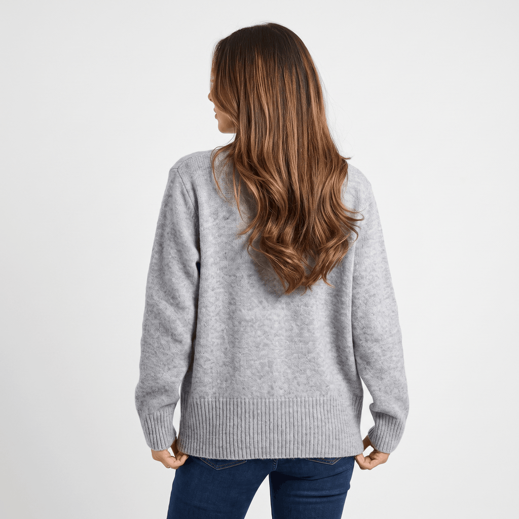 Leila V-Neck Soft Knit Cardigan – Heart Button Topper
