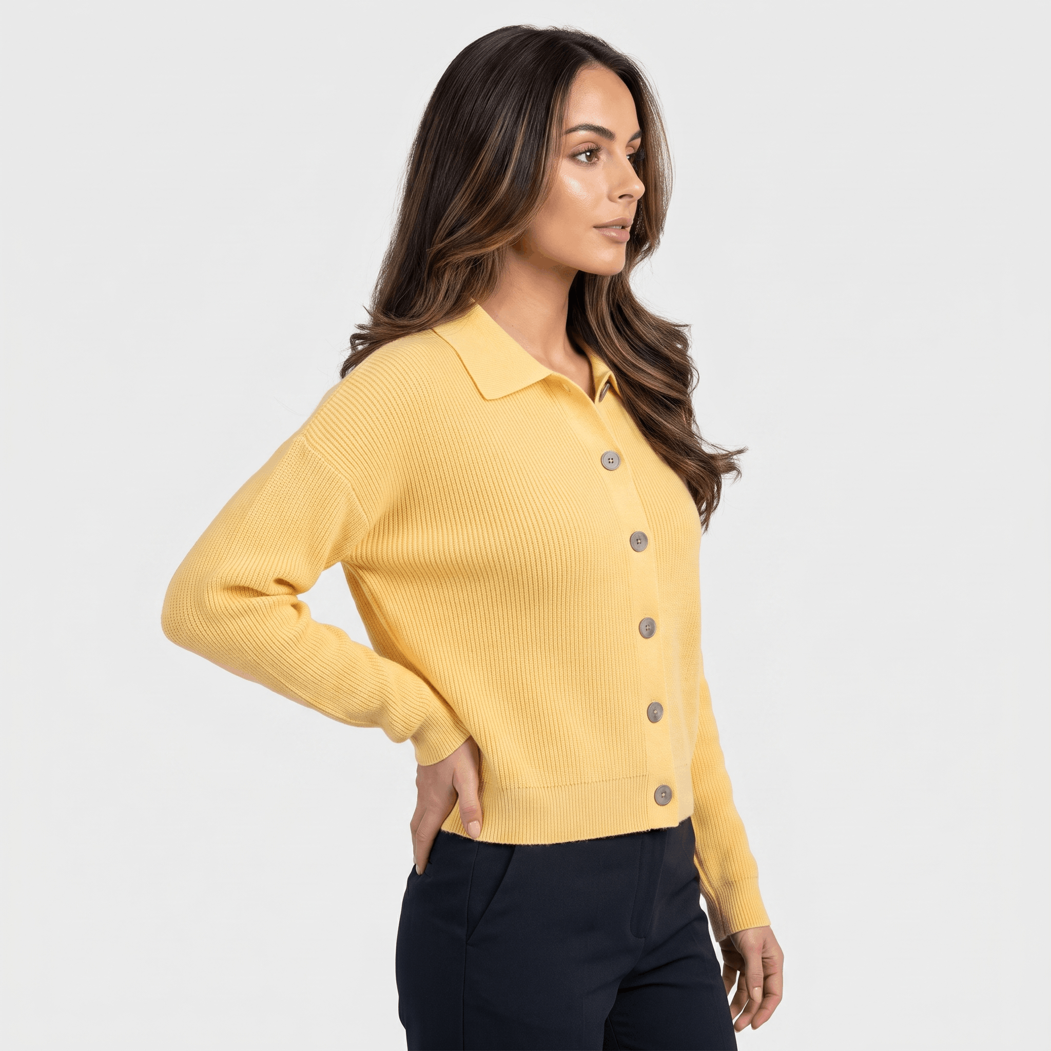 Camille Collared Knit Cardigan – Button Front Soft Layer