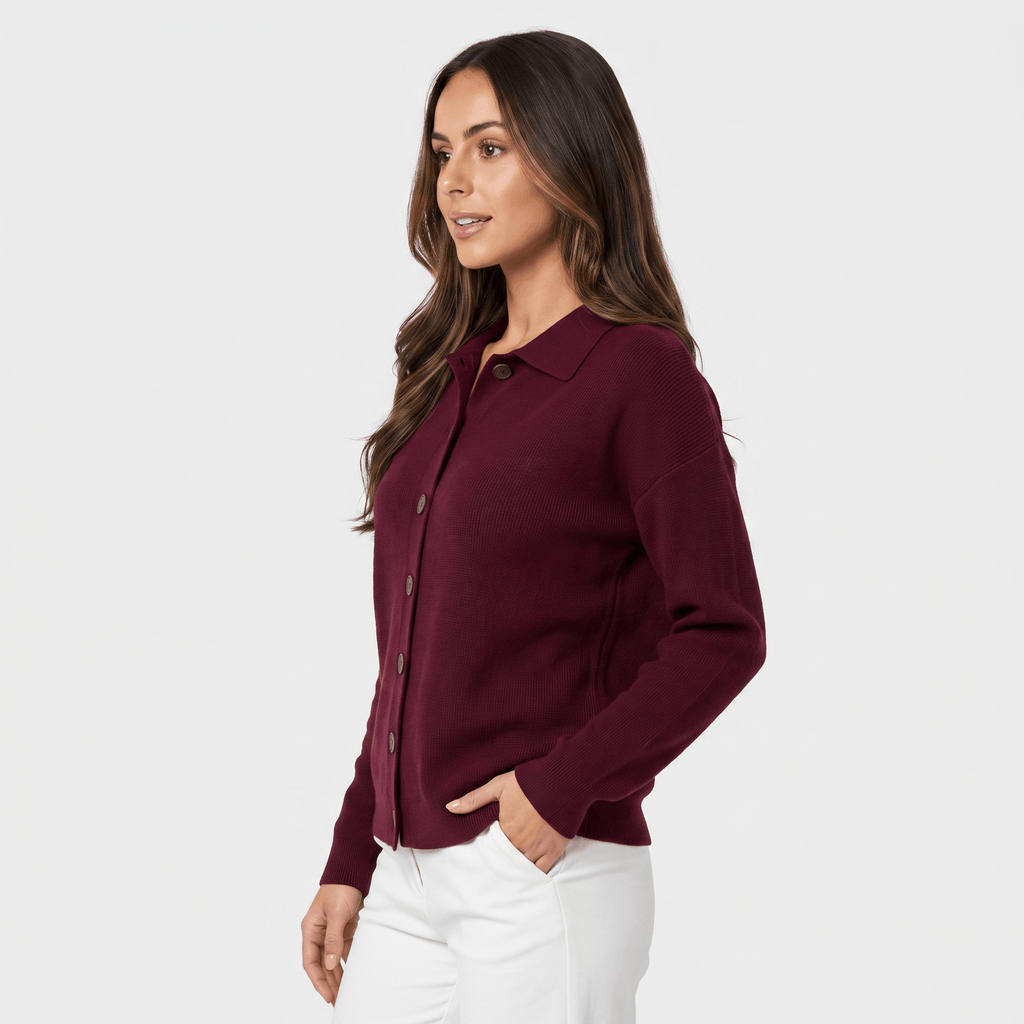 Camille Collared Knit Cardigan – Button Front Soft Layer