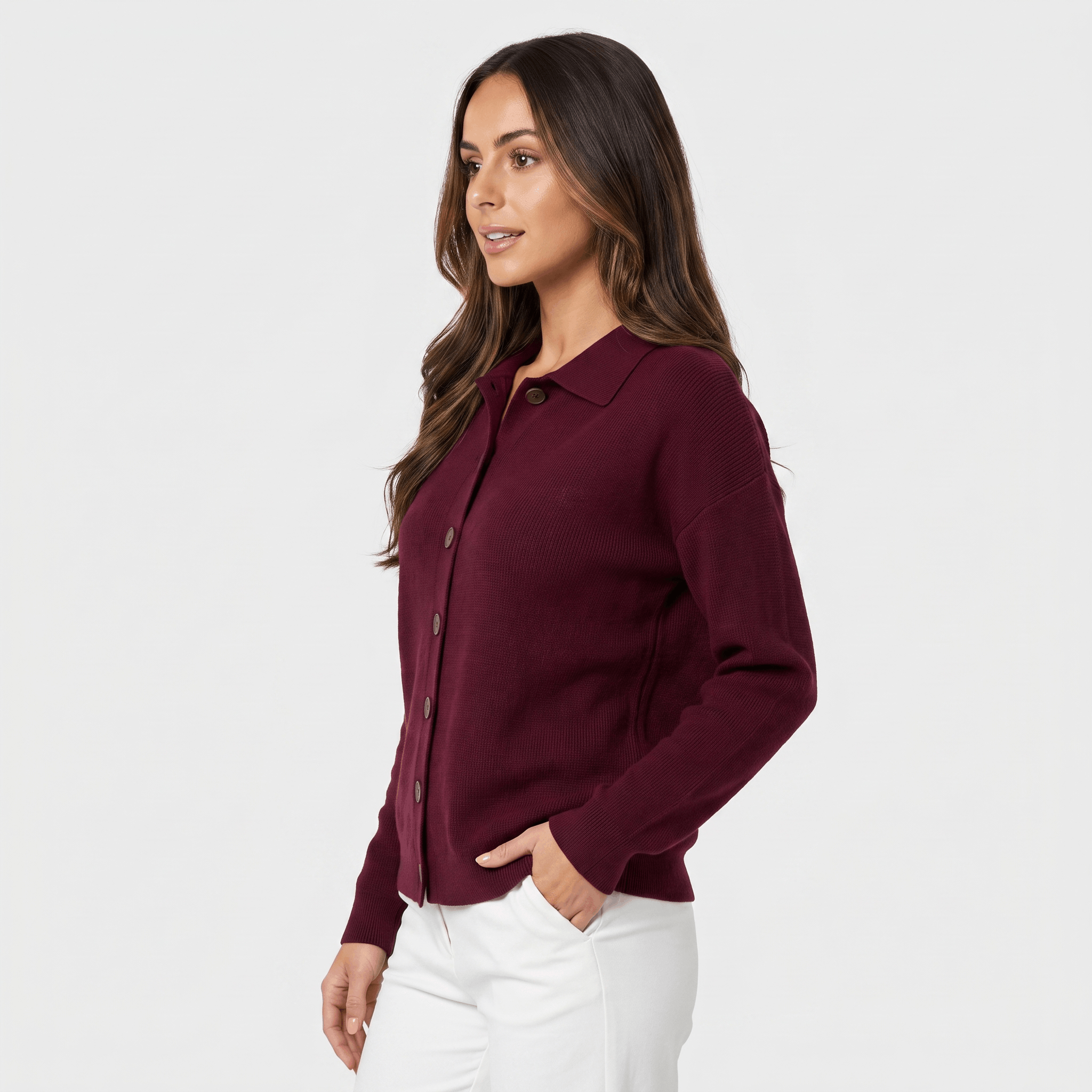 Camille Collared Knit Cardigan – Button Front Soft Layer