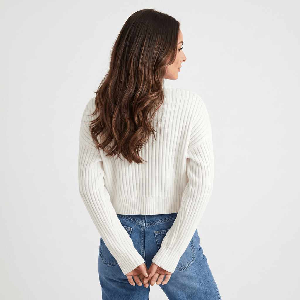 Bianca Cropped Ribbed Knit Cardigan – V-Neck Button Front Layer