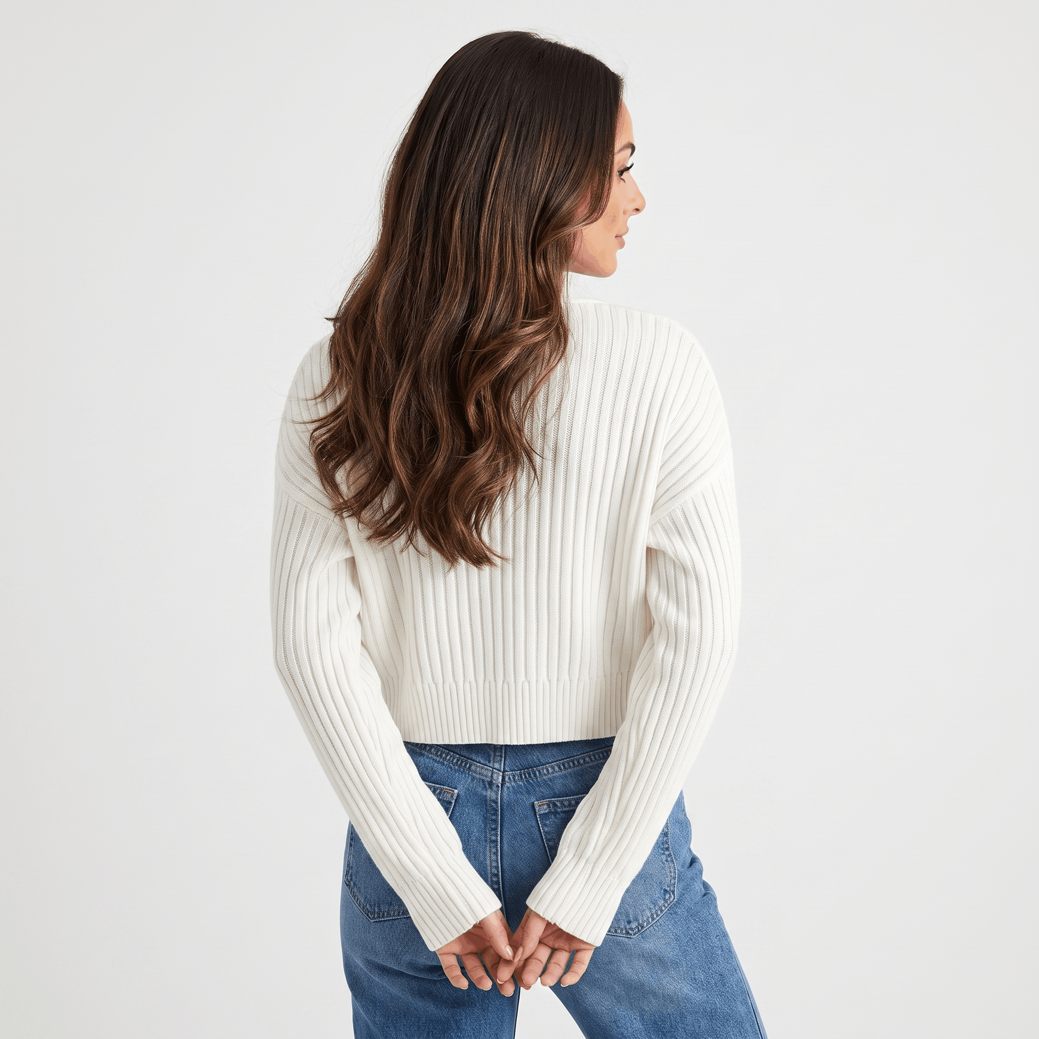 Bianca Cropped Ribbed Knit Cardigan – V-Neck Button Front Layer