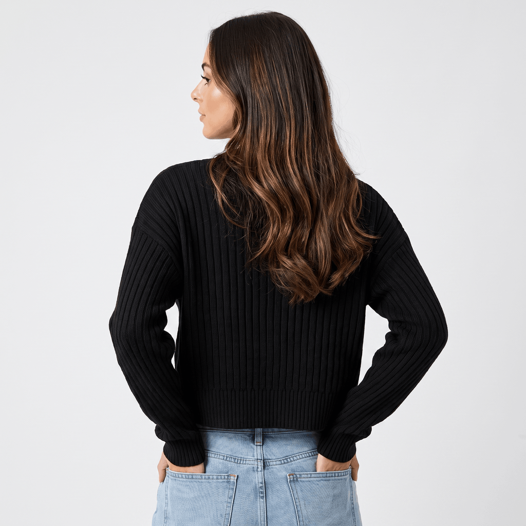 Bianca Cropped Ribbed Knit Cardigan – V-Neck Button Front Layer
