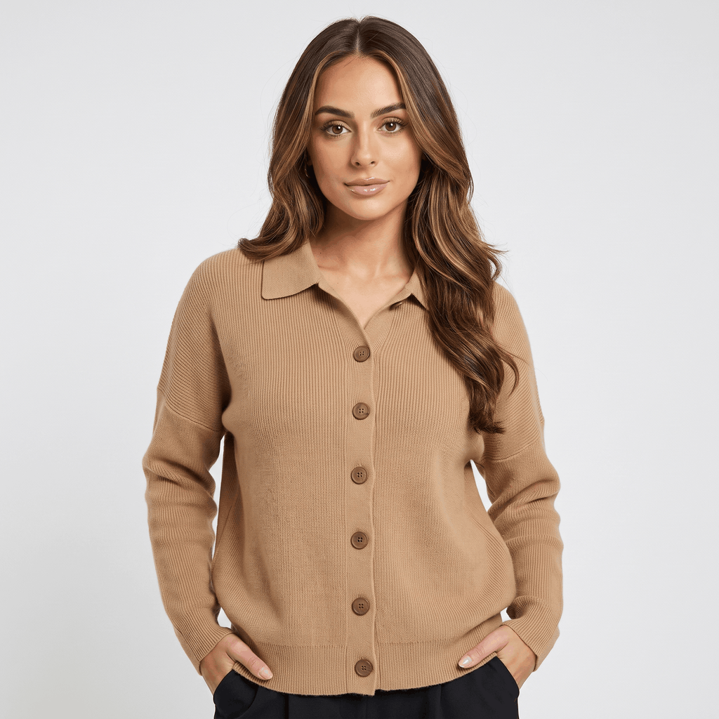Camille Collared Knit Cardigan – Button Front Soft Layer