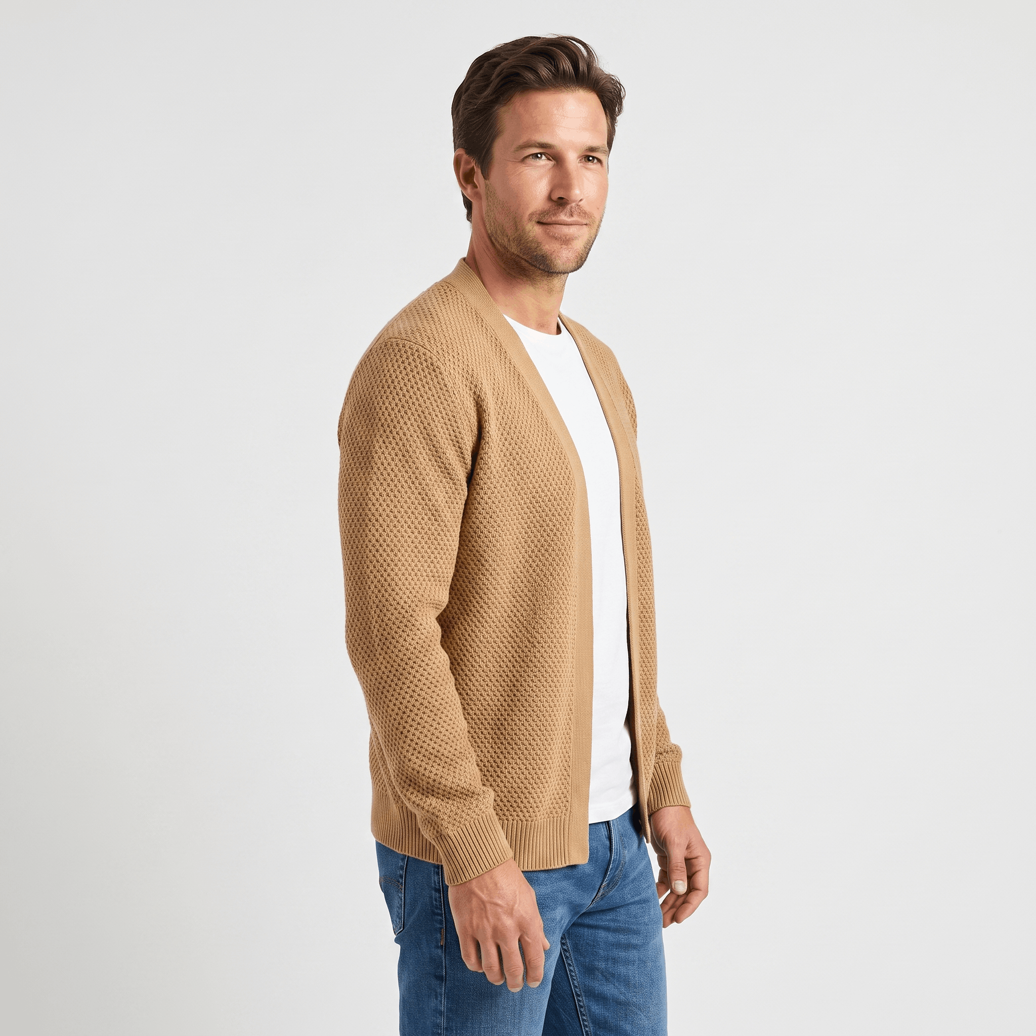 Alberto Honeycomb Knit Cardigan – Open Front Pocket Layer