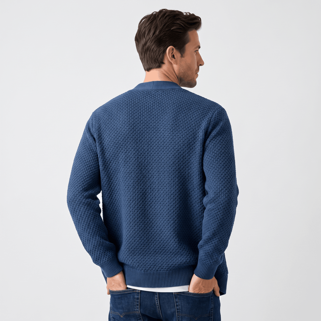 Alberto Honeycomb Knit Cardigan – Open Front Pocket Layer