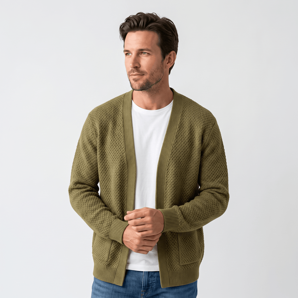 Alberto Honeycomb Knit Cardigan – Open Front Pocket Layer