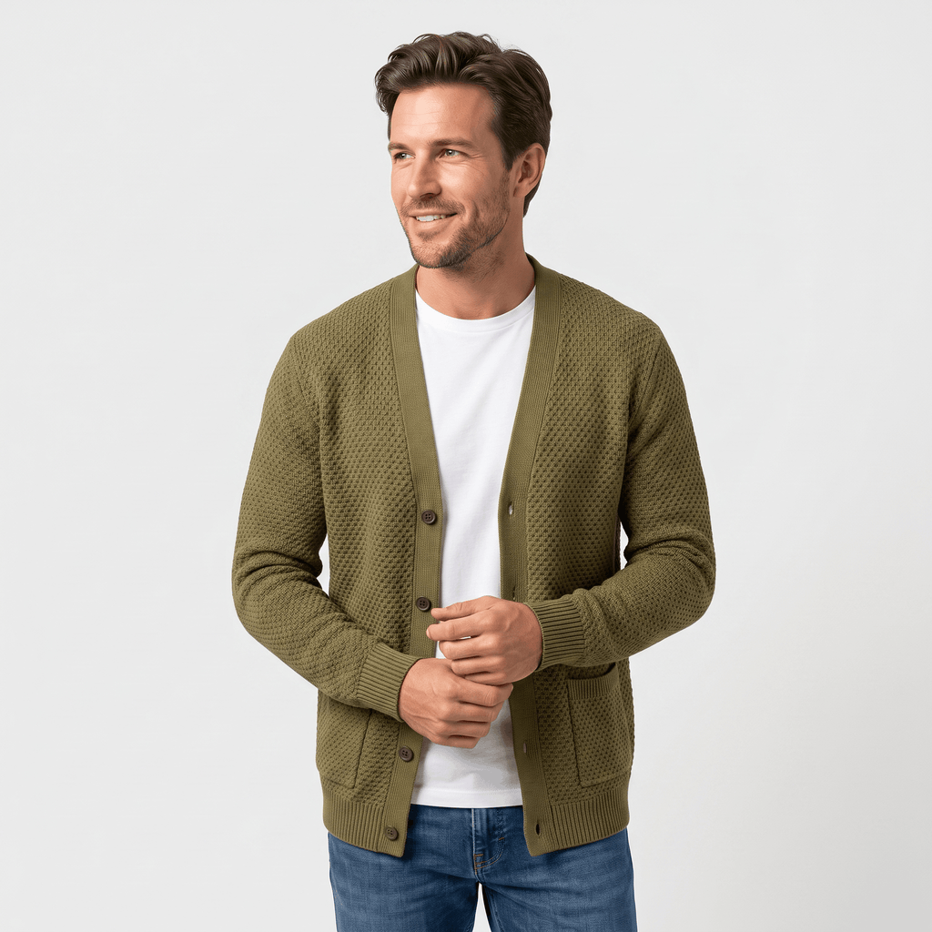 Alberto Honeycomb Knit Cardigan – Open Front Pocket Layer