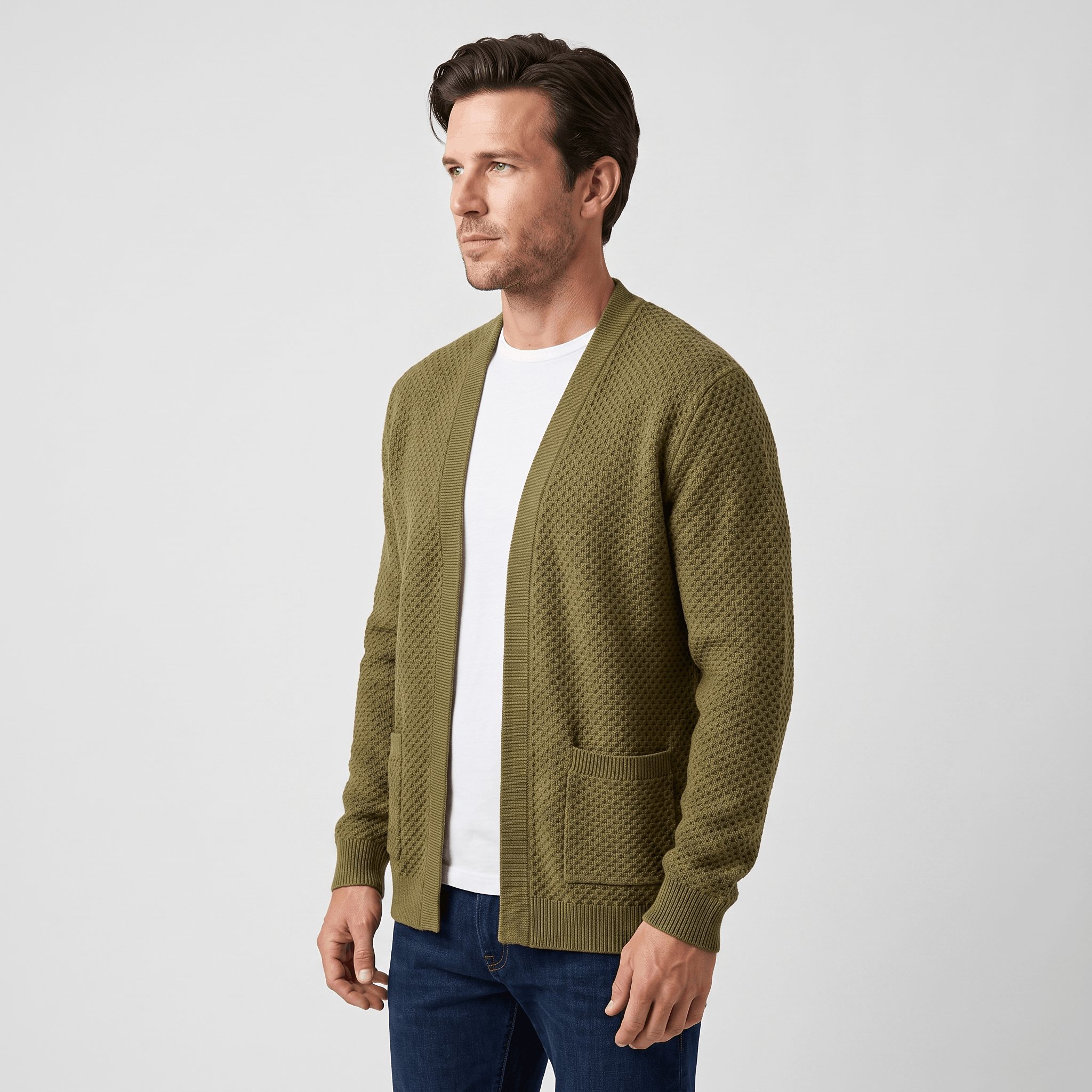 Alberto Honeycomb Knit Cardigan – Open Front Pocket Layer