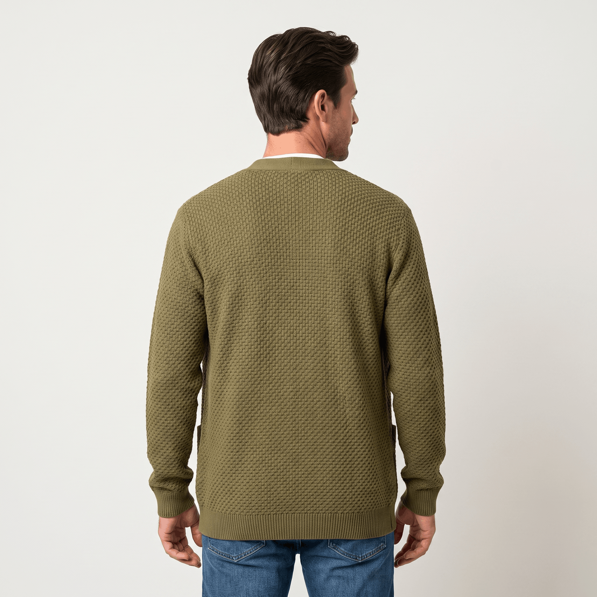 Alberto Honeycomb Knit Cardigan – Open Front Pocket Layer