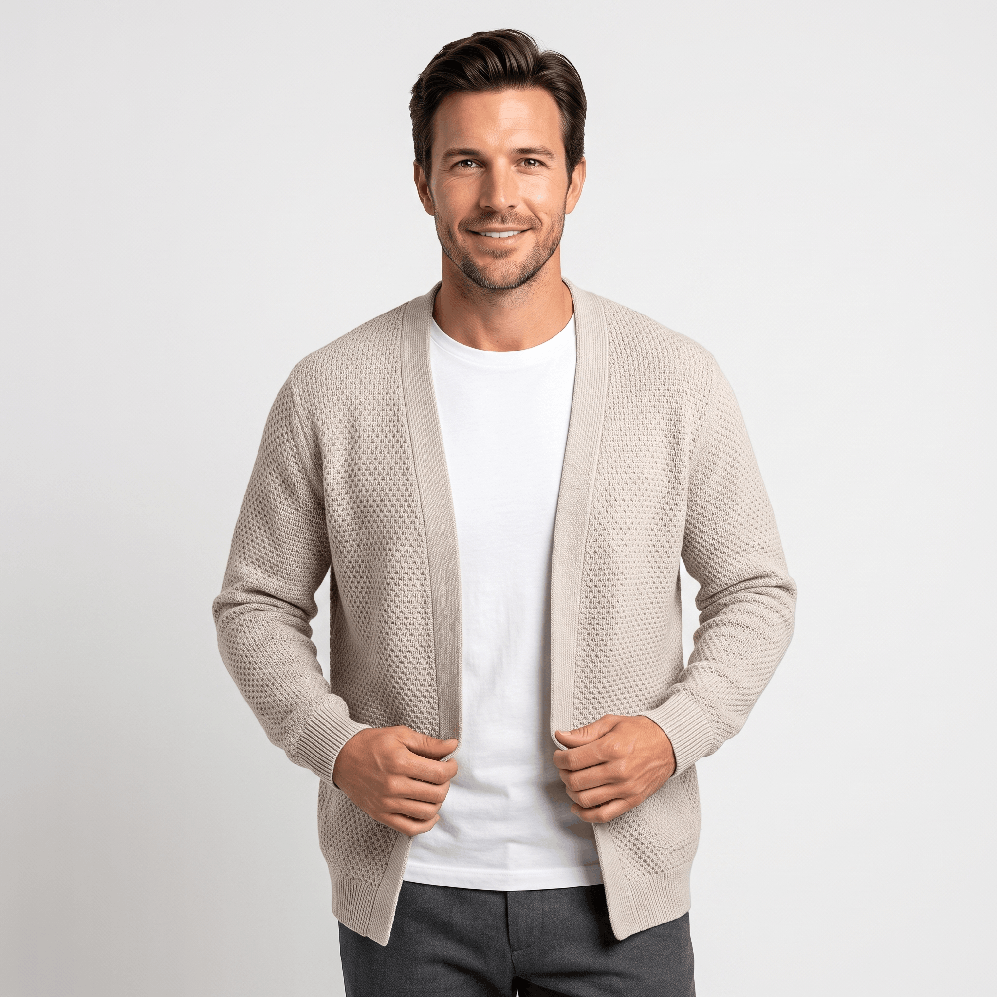 Alberto Honeycomb Knit Cardigan – Open Front Pocket Layer