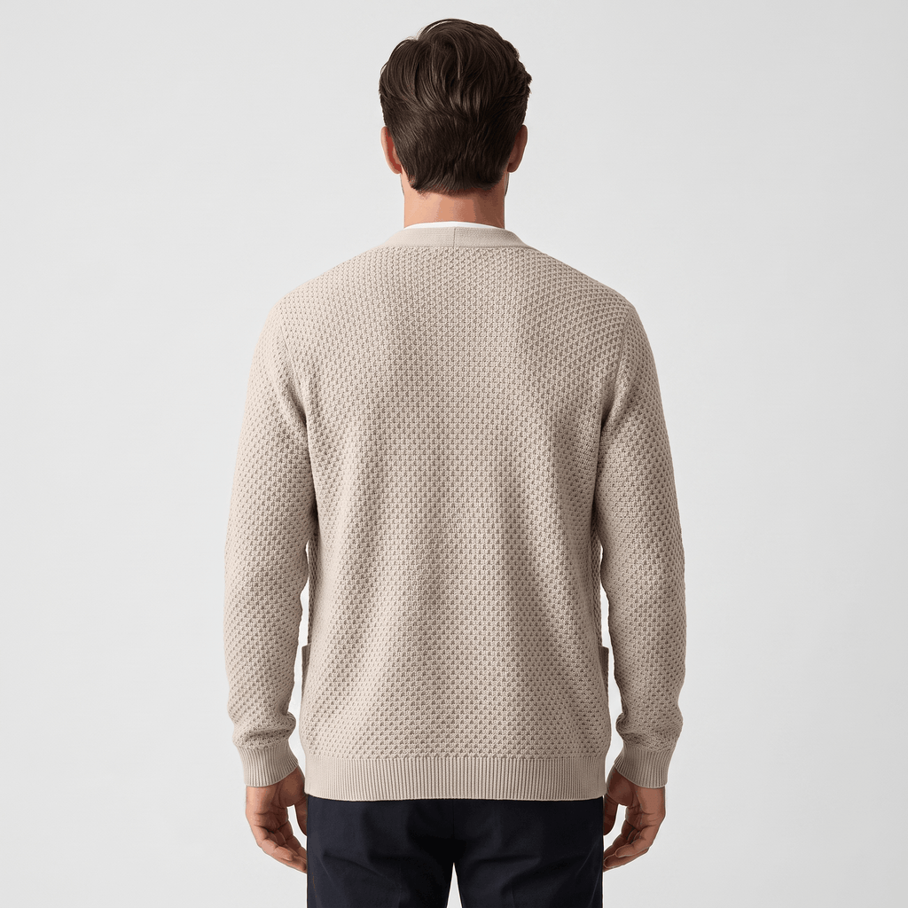 Alberto Honeycomb Knit Cardigan – Open Front Pocket Layer