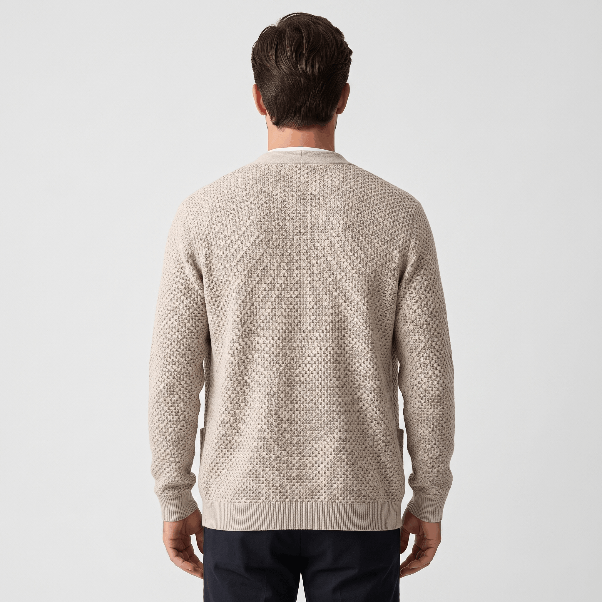 Alberto Honeycomb Knit Cardigan – Open Front Pocket Layer