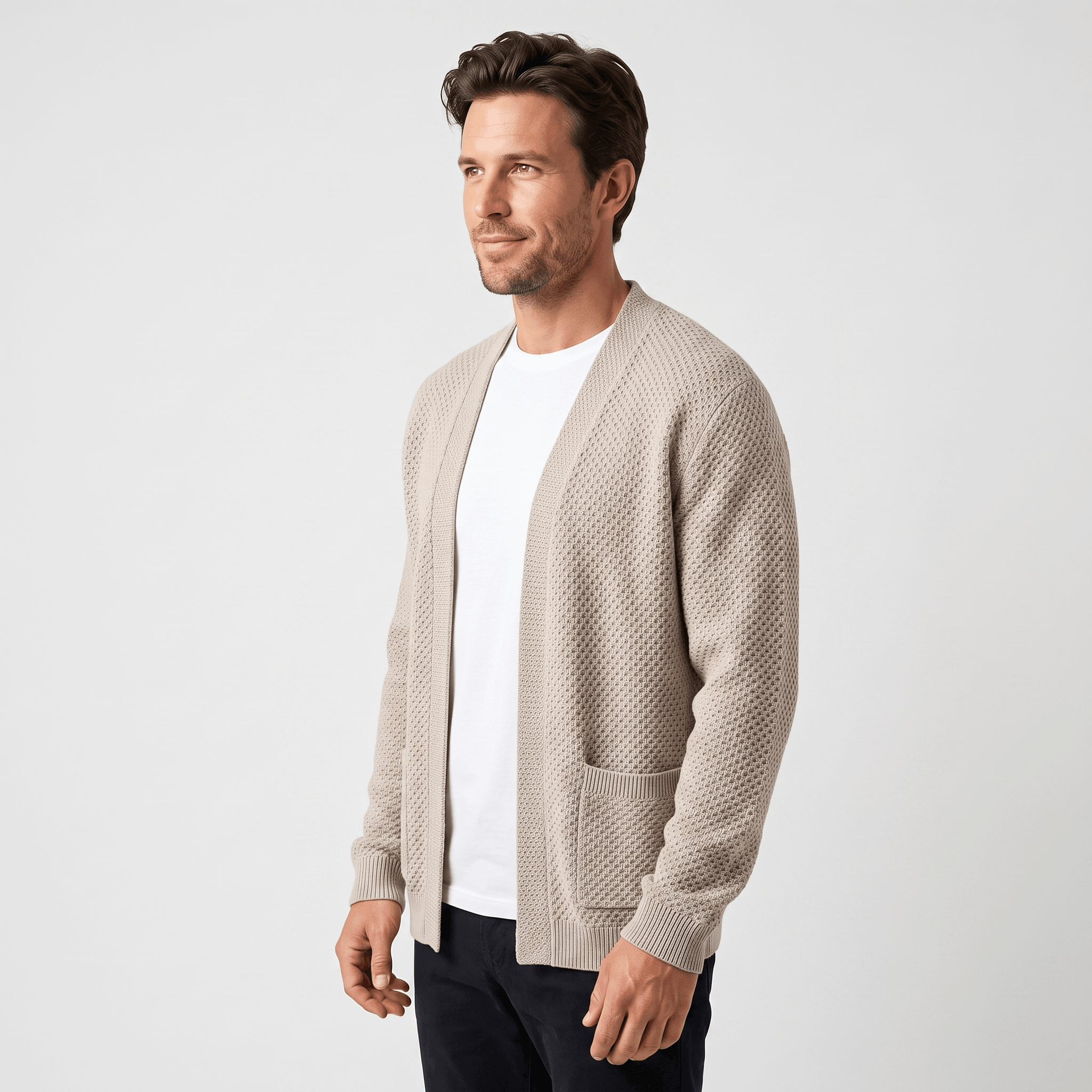 Alberto Honeycomb Knit Cardigan – Open Front Pocket Layer