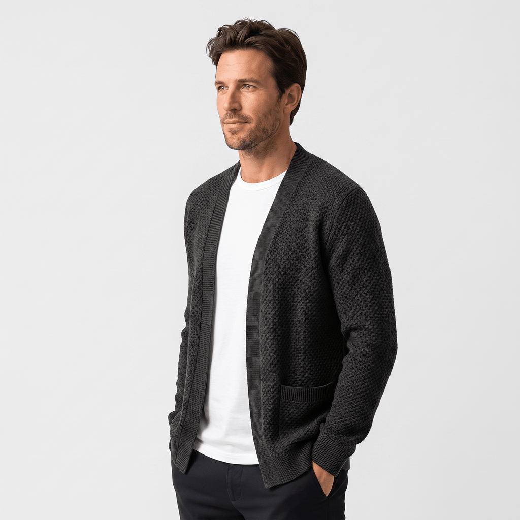 Alberto Honeycomb Knit Cardigan – Open Front Pocket Layer