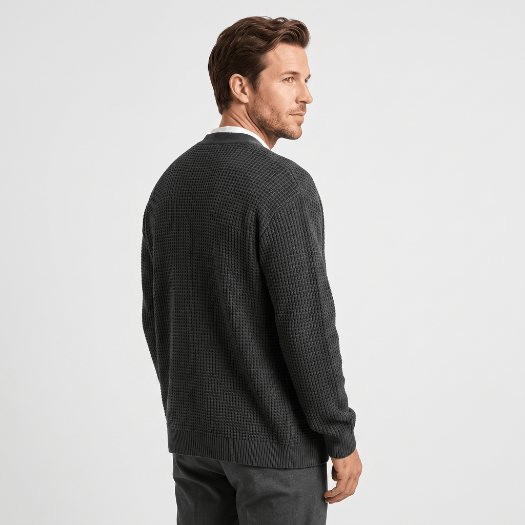 Alberto Honeycomb Knit Cardigan – Open Front Pocket Layer