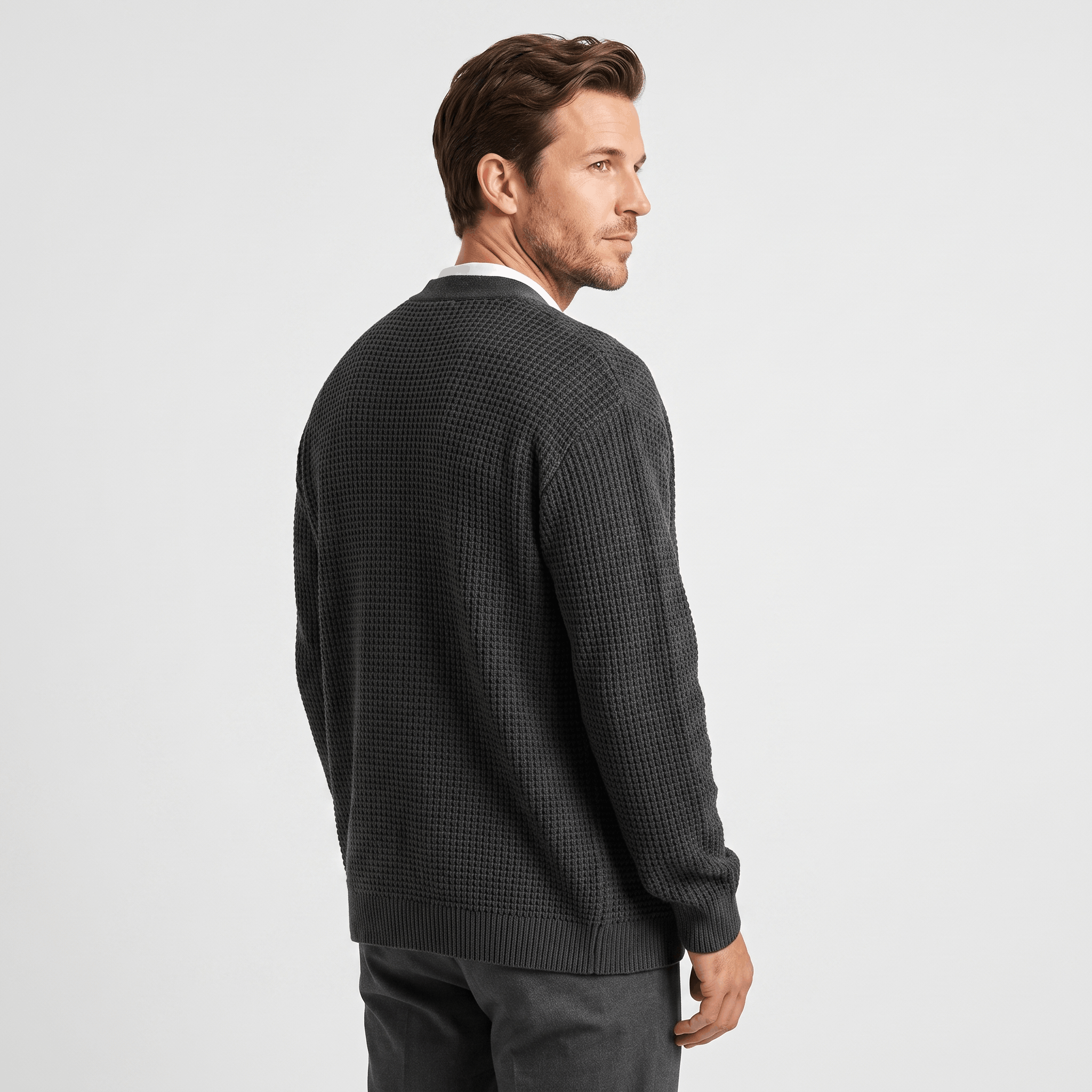 Alberto Honeycomb Knit Cardigan – Open Front Pocket Layer