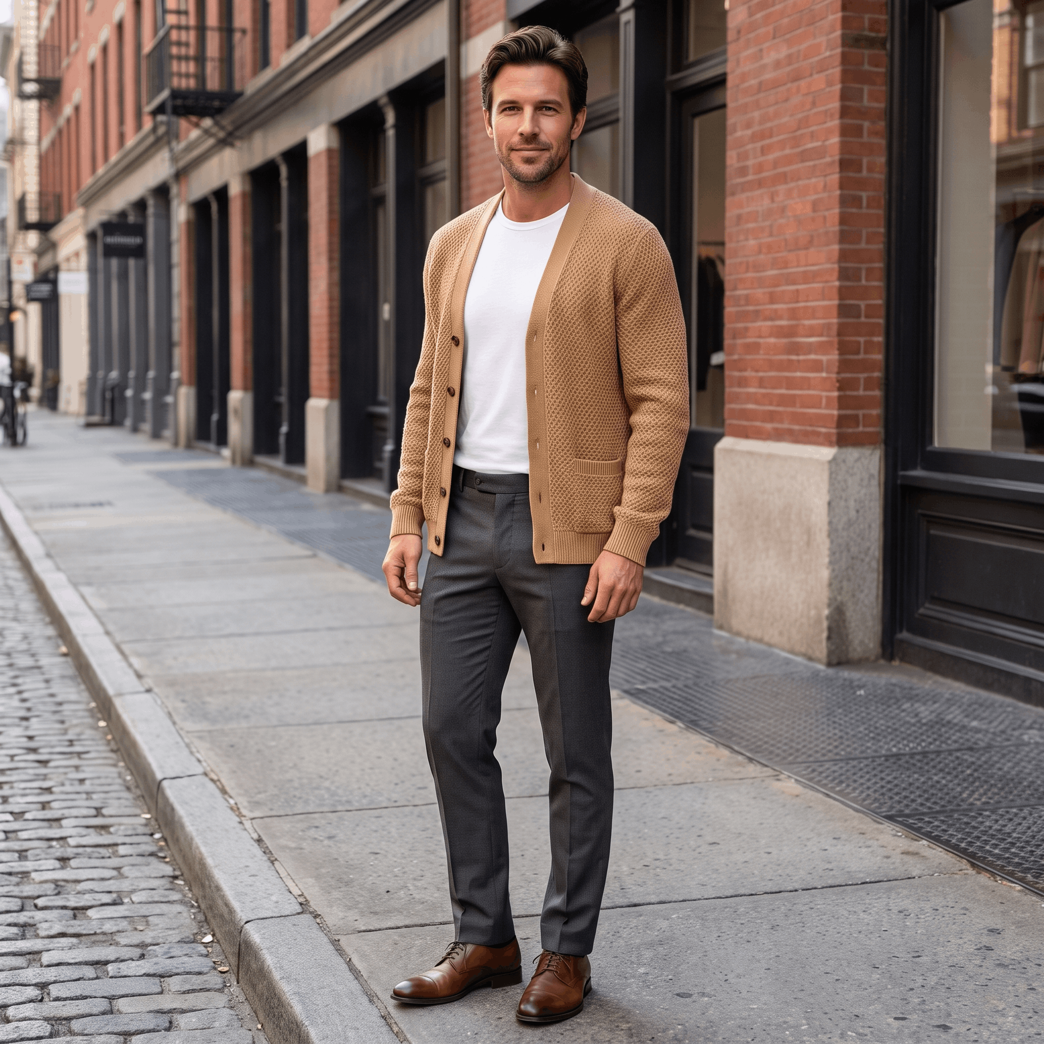 Alberto Honeycomb Knit Cardigan – Open Front Pocket Layer