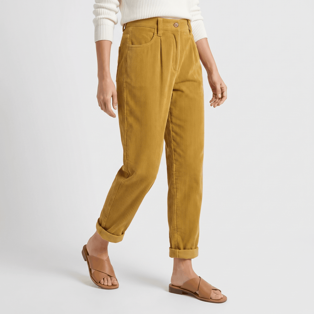 Trixy High Waist Corduroy Pants – Pleated Tapered Trousers